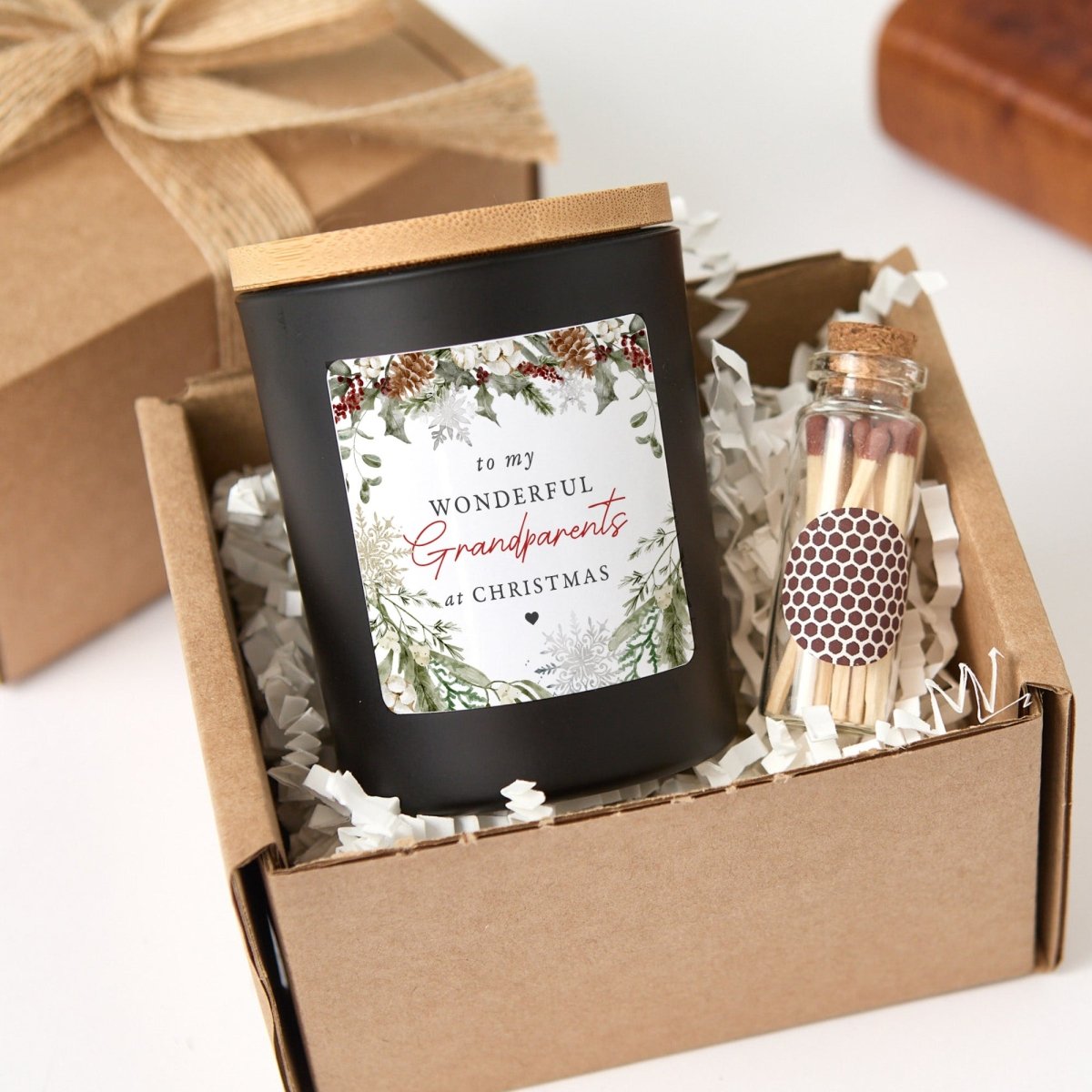 Christmas Candle for Grandparents, Wonderful Grandparents Label, Holiday Gift Box with Wooden Matches