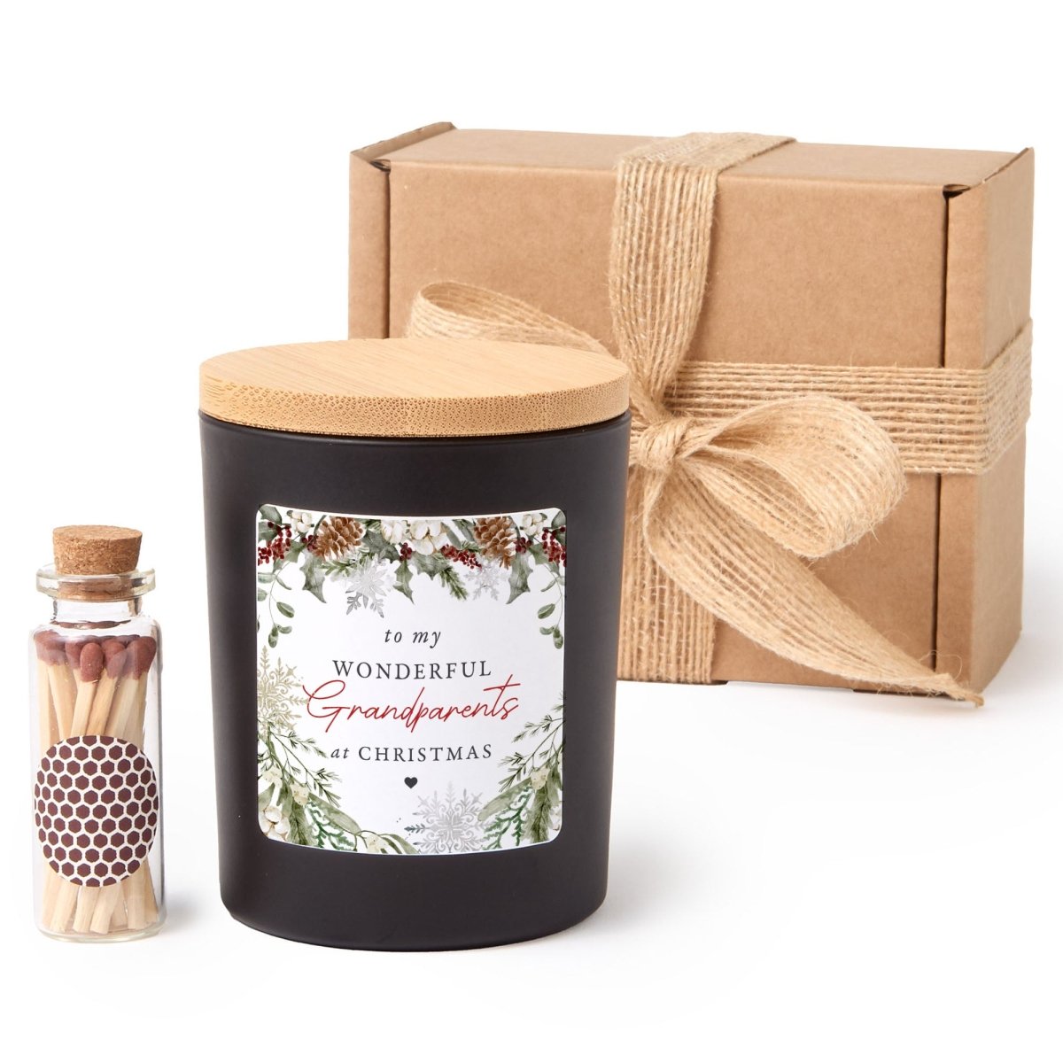 Christmas Candle for Grandparents, Wonderful Grandparents Label, Holiday Gift Box with Wooden Matches