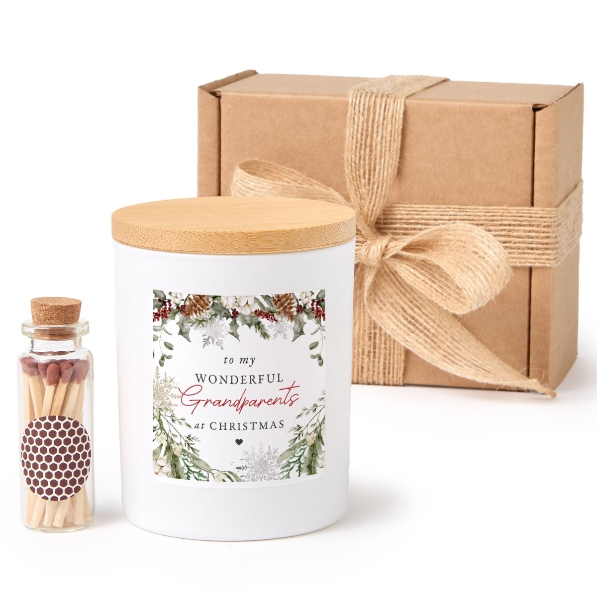 Christmas Candle for Grandparents, Wonderful Grandparents Label, Holiday Gift Box with Wooden Matches