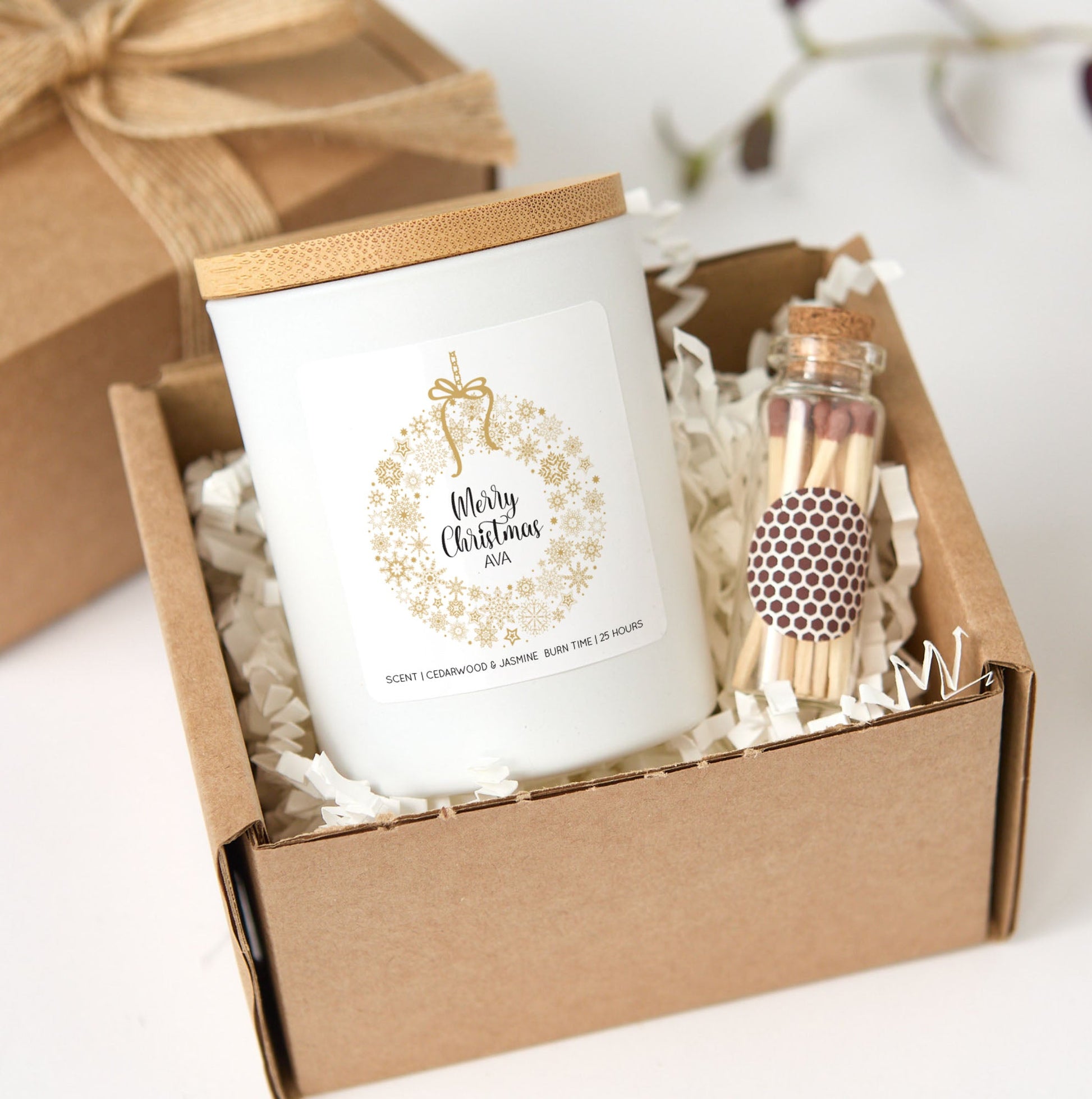 Christmas Candle Gift Box | Personalized Merry Christmas Candle with Matches | Holiday Gift for Grandparents Family Friends