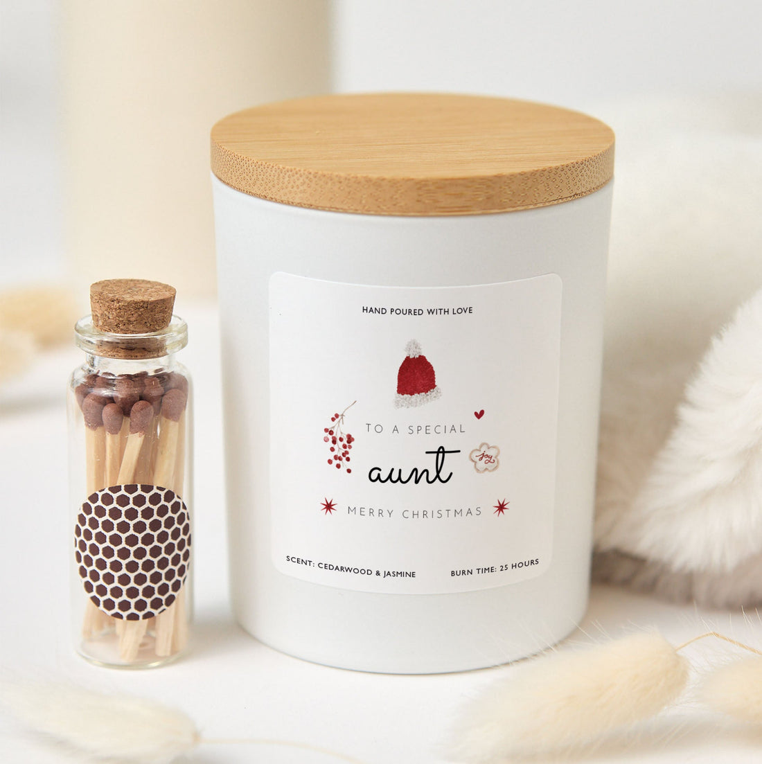 Christmas Candle Gift for Aunt | Personalized Soy Wax Candle with Matches | Holiday Gift Box Candle for Special Aunt