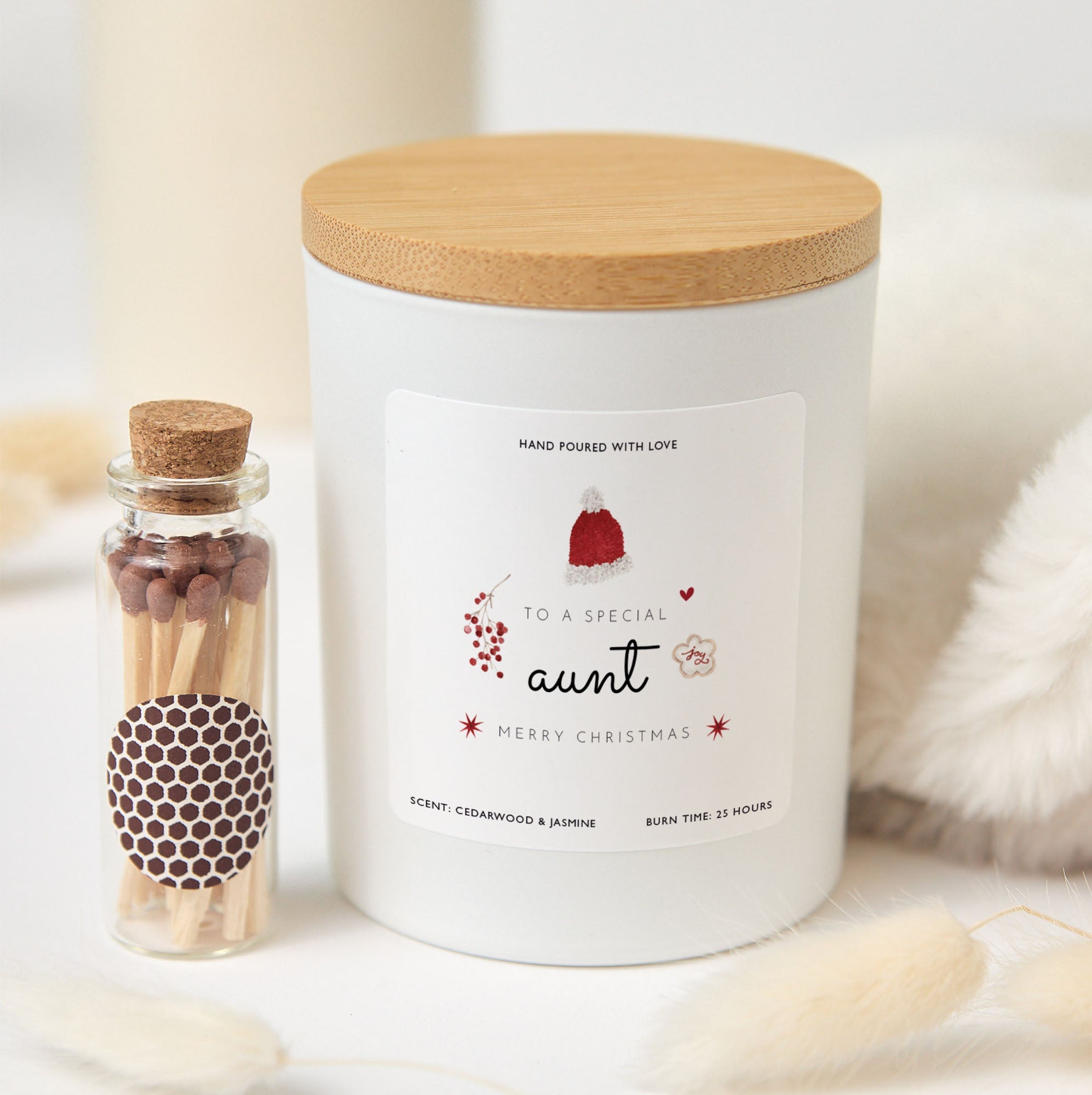 Christmas Candle Gift for Aunt | Personalized Soy Wax Candle with Matches | Holiday Gift Box Candle for Special Aunt