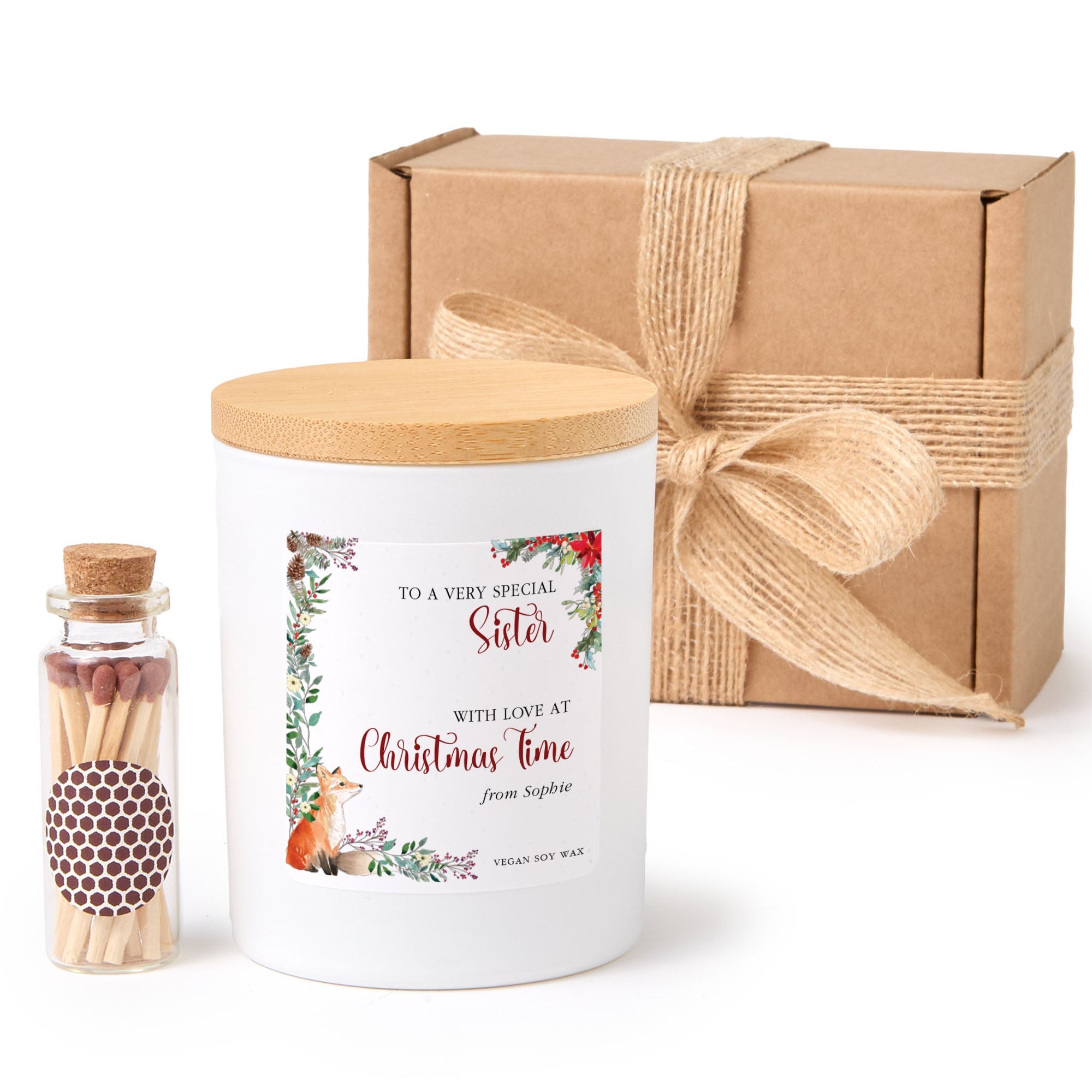 Christmas Candle Gift for Grandma | Personalized Soy Wax Candle with Ribbon Matches | Holiday Gift for Grandmother