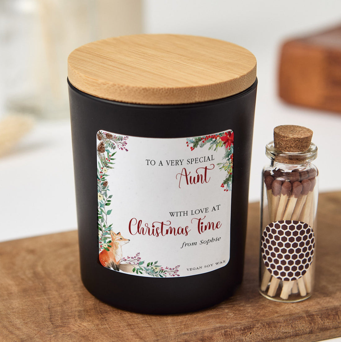 Christmas Candle Gift for Grandma | Personalized Soy Wax Candle with Ribbon Matches | Holiday Gift for Grandmother