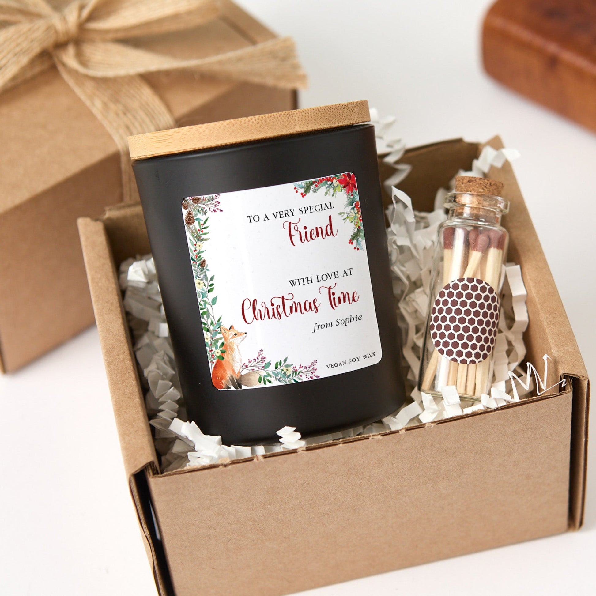 Christmas Candle Gift for Grandma | Personalized Soy Wax Candle with Ribbon Matches | Holiday Gift for Grandmother