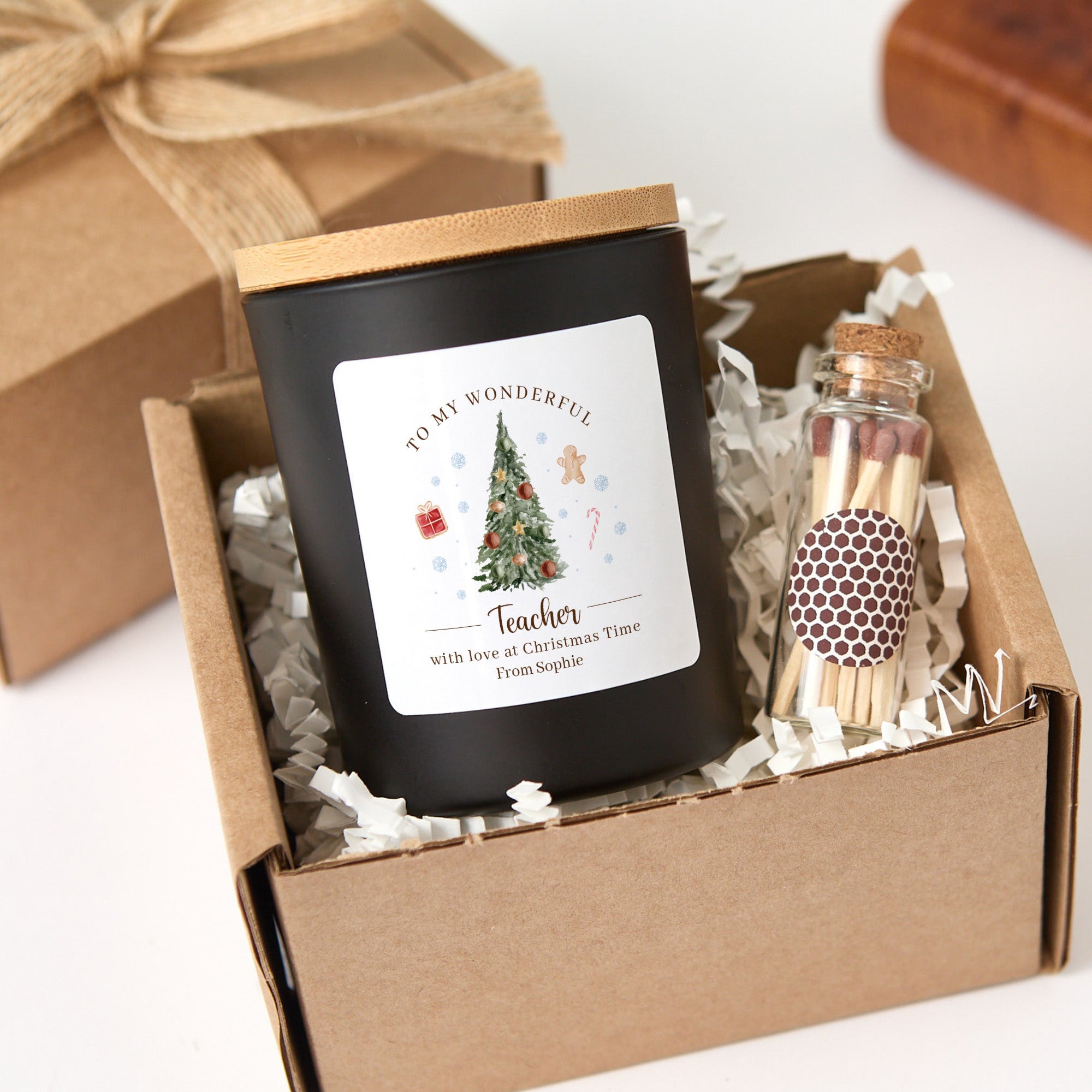 Christmas Candle Gift for Grandparetns| Personalized Soy Wax Candle with Ribbon Matches | Holiday Gift for Her