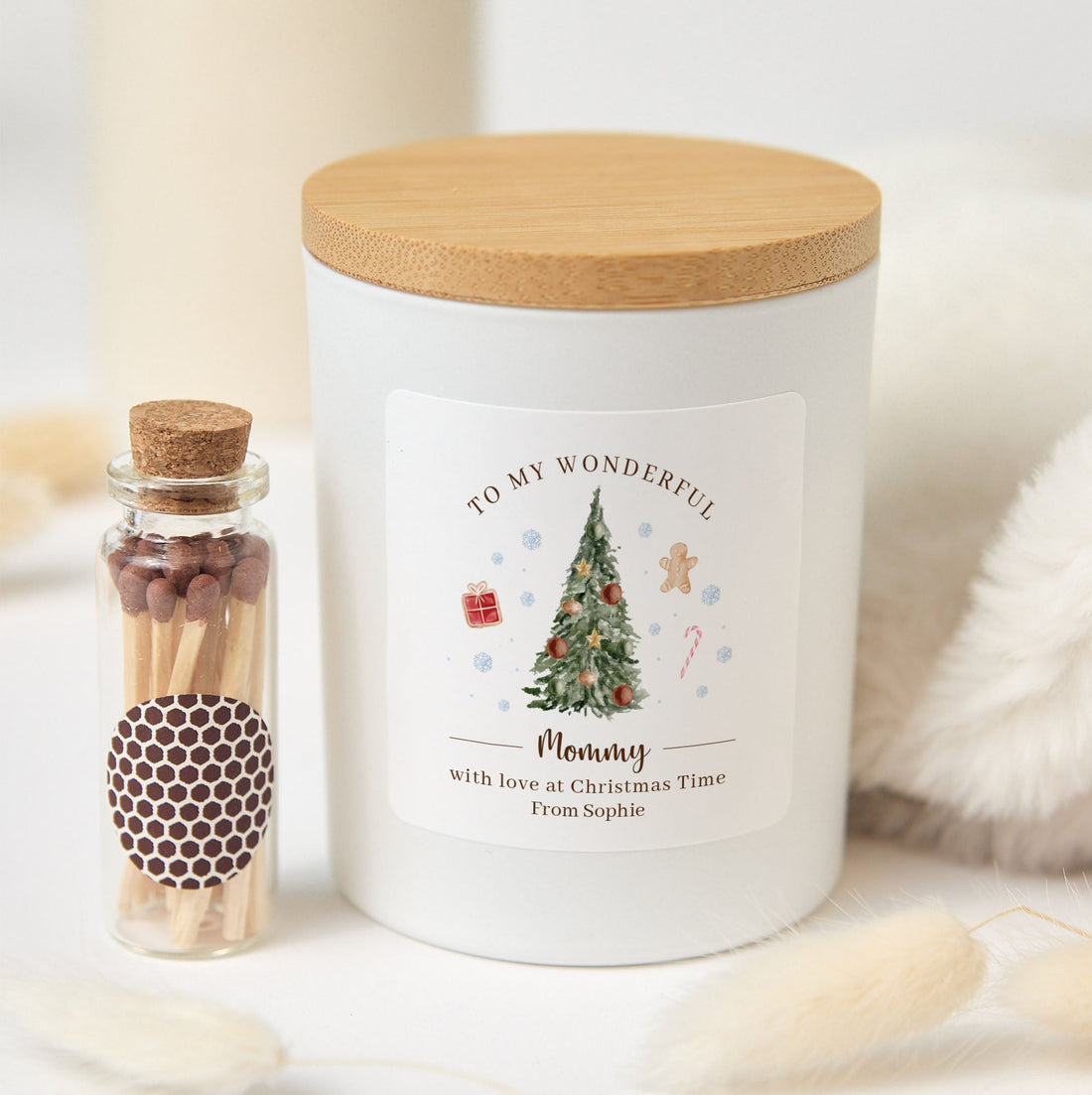 Christmas Candle Gift for Grandparetns| Personalized Soy Wax Candle with Ribbon Matches | Holiday Gift for Her