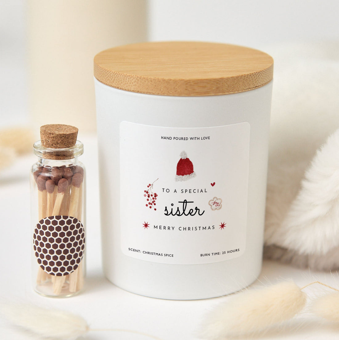 Christmas Gift for Sister | Handmade Soy Wax Candle for Her | Holiday Candle with Gift Box and Mini Matches