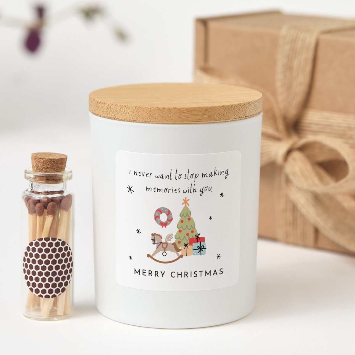 Christmas Memory-Making Candle for Loved One, “I Never Want to Stop Making Memories With You” Label, Gift Box