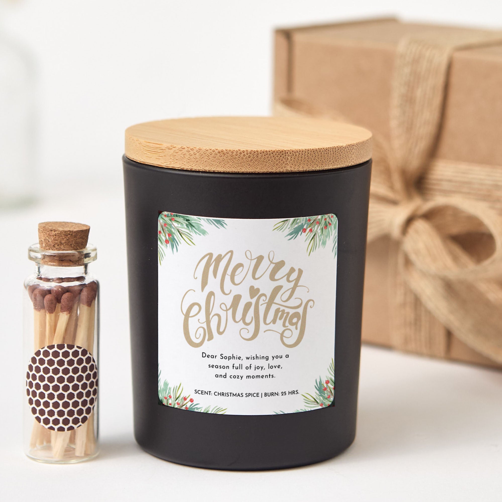 Christmas Personalized Candle | Xmas Custom Soy Wax Candle with Gift Box and Matches
