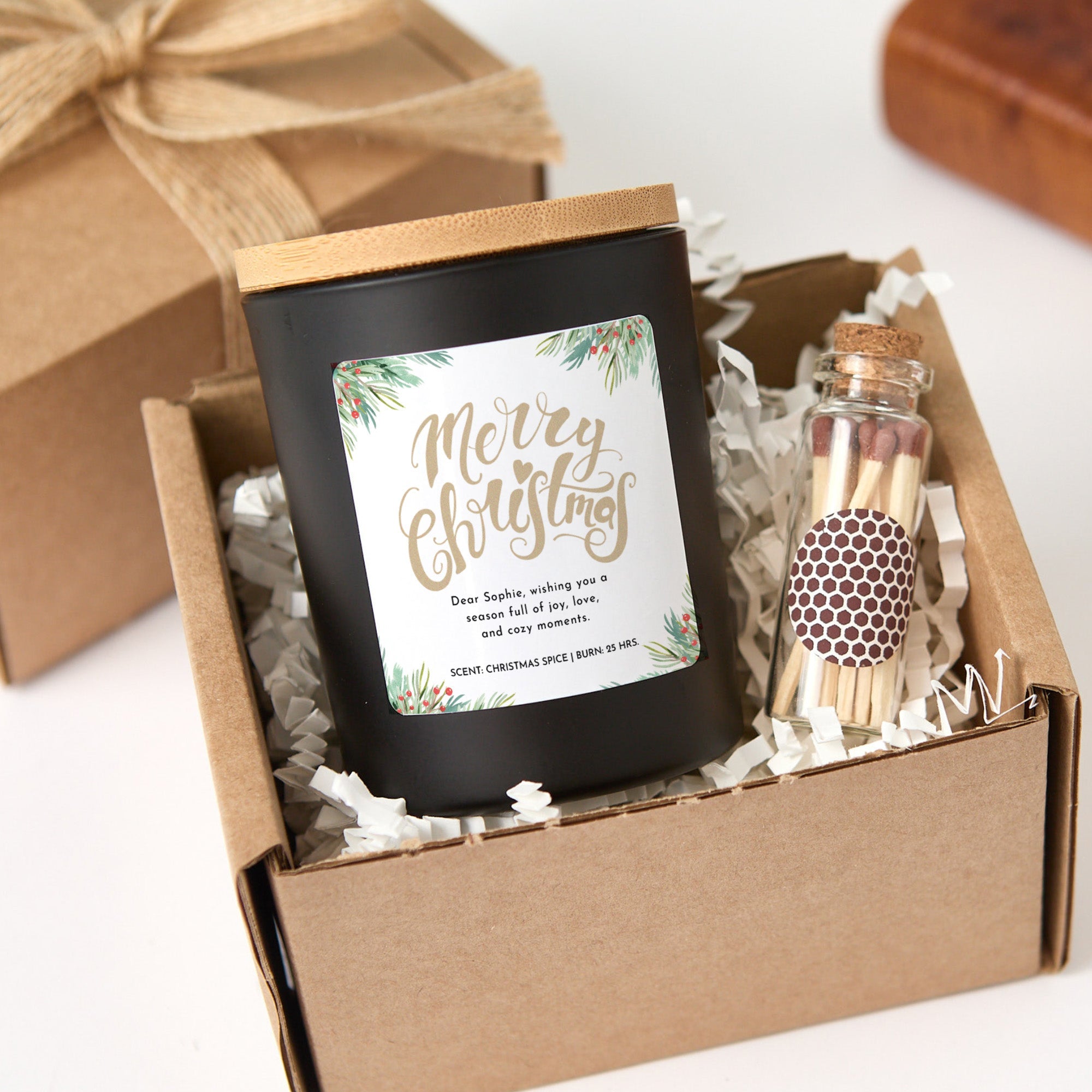 Christmas Personalized Candle | Xmas Custom Soy Wax Candle with Gift Box and Matches