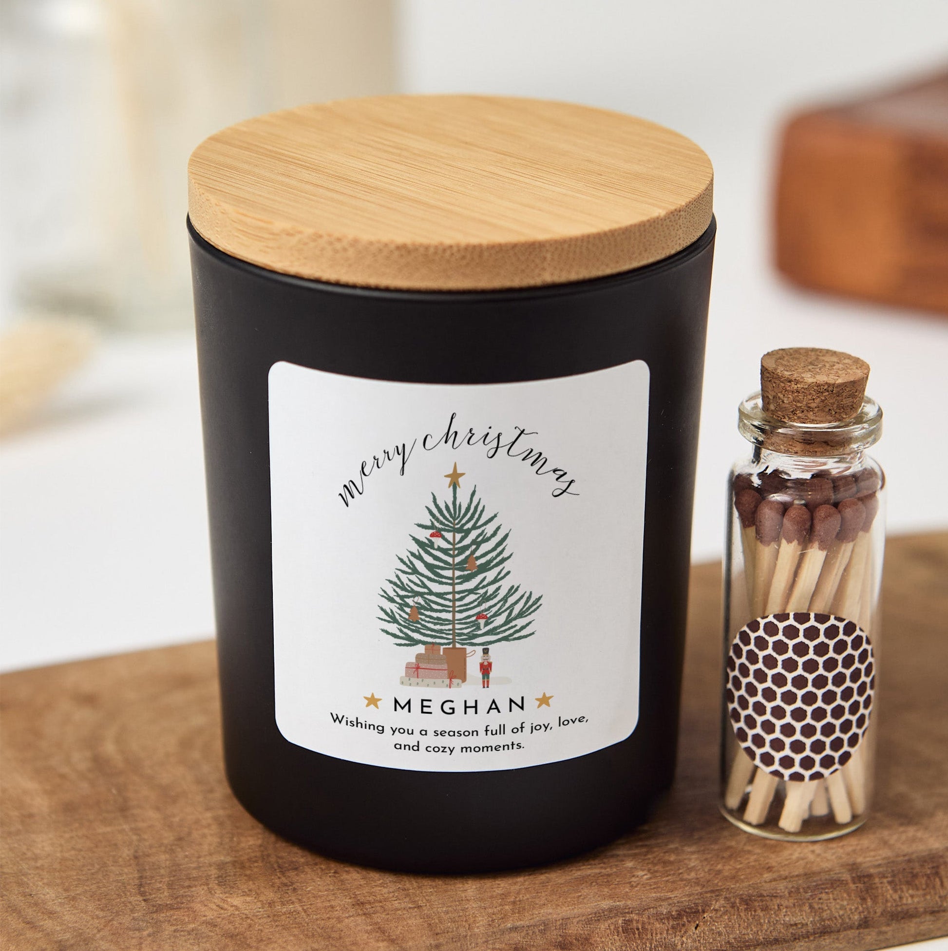 Christmas Tree Personalized Candle | Custom Soy Wax Xmas Gift with Name & Gift Box