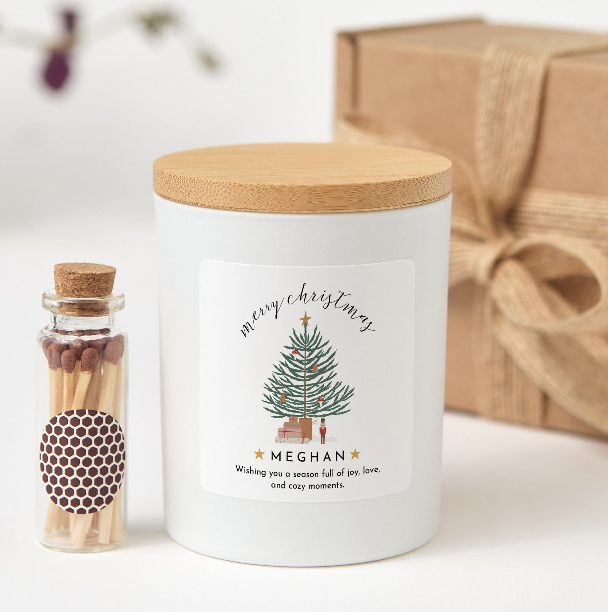 Christmas Tree Personalized Candle | Custom Soy Wax Xmas Gift with Name & Gift Box