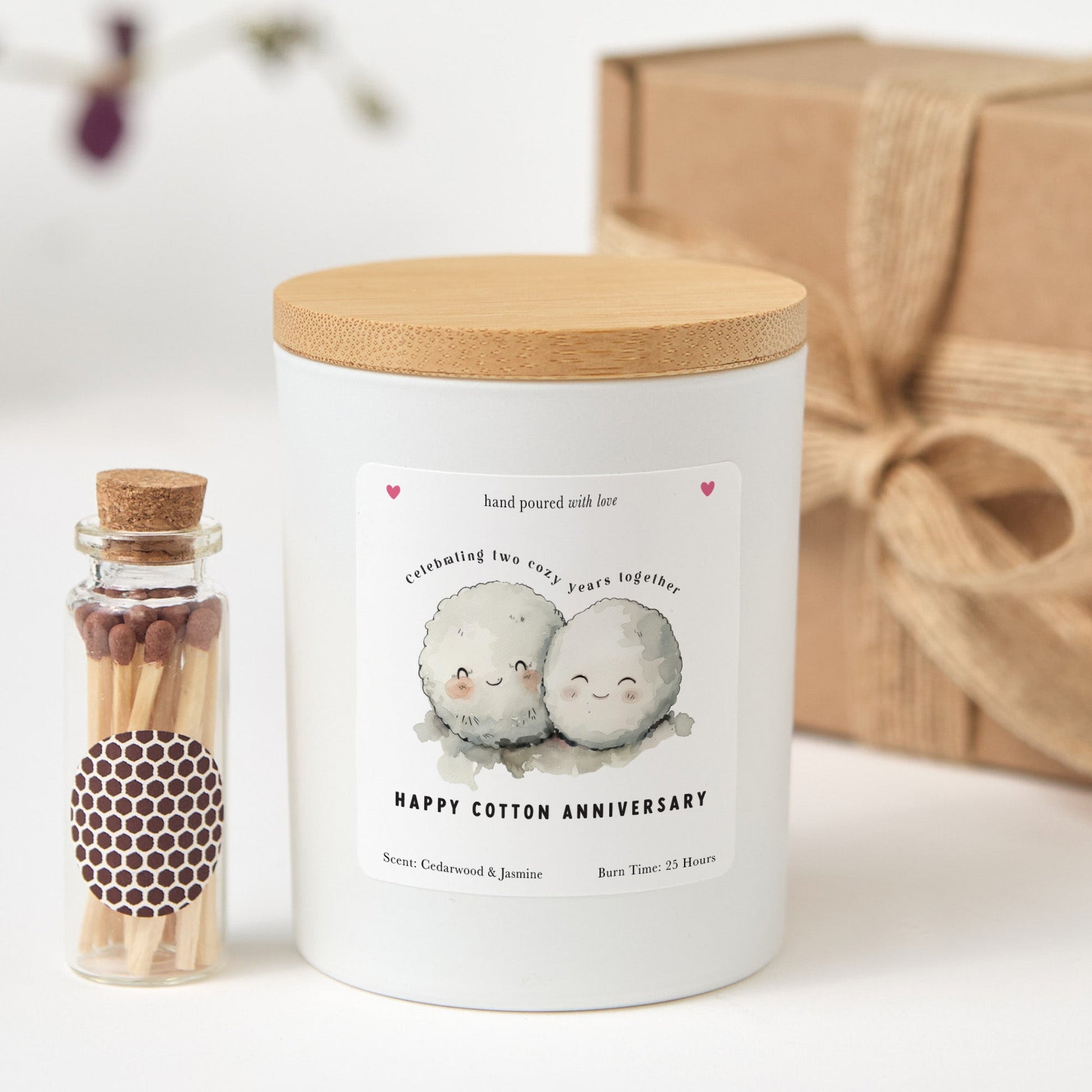Cotton Anniversary Candle Gift Box | Personalized 2nd Anniversary Candle with Matches | Romantic Keepsake Gift for Couples