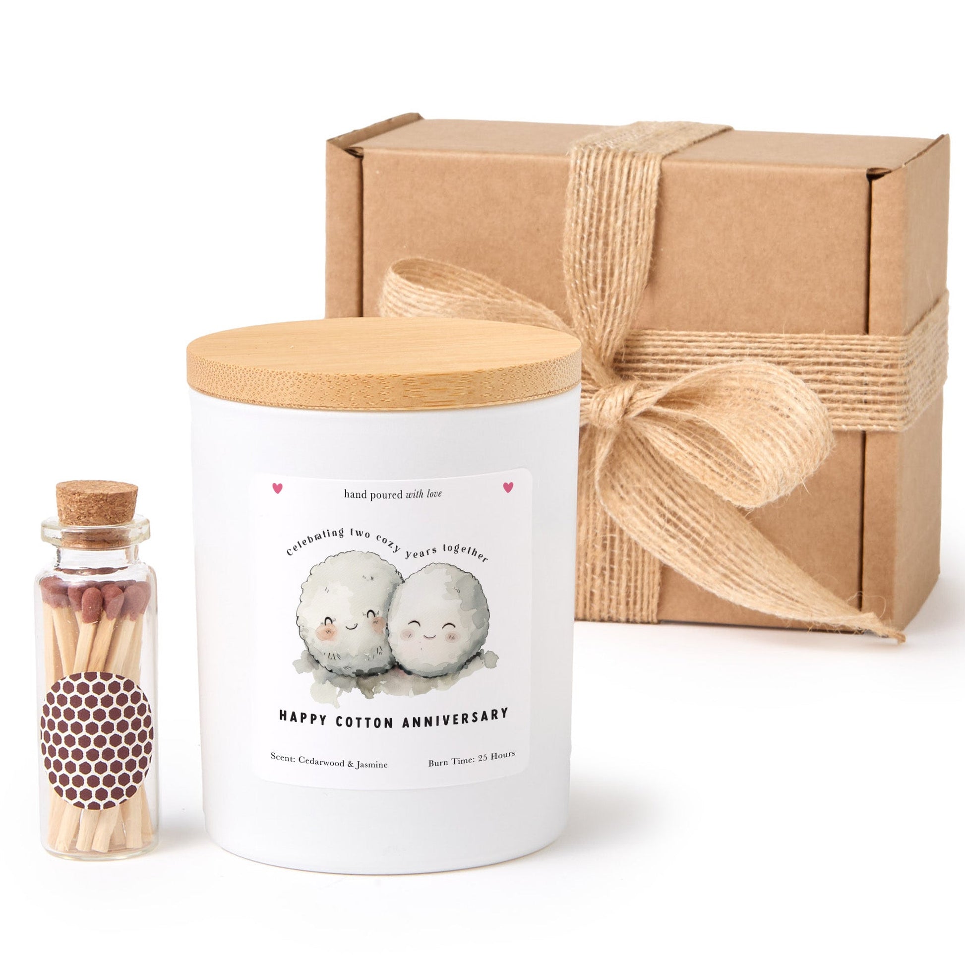 Cotton Anniversary Candle Gift Box | Personalized 2nd Anniversary Candle with Matches | Romantic Keepsake Gift for Couples