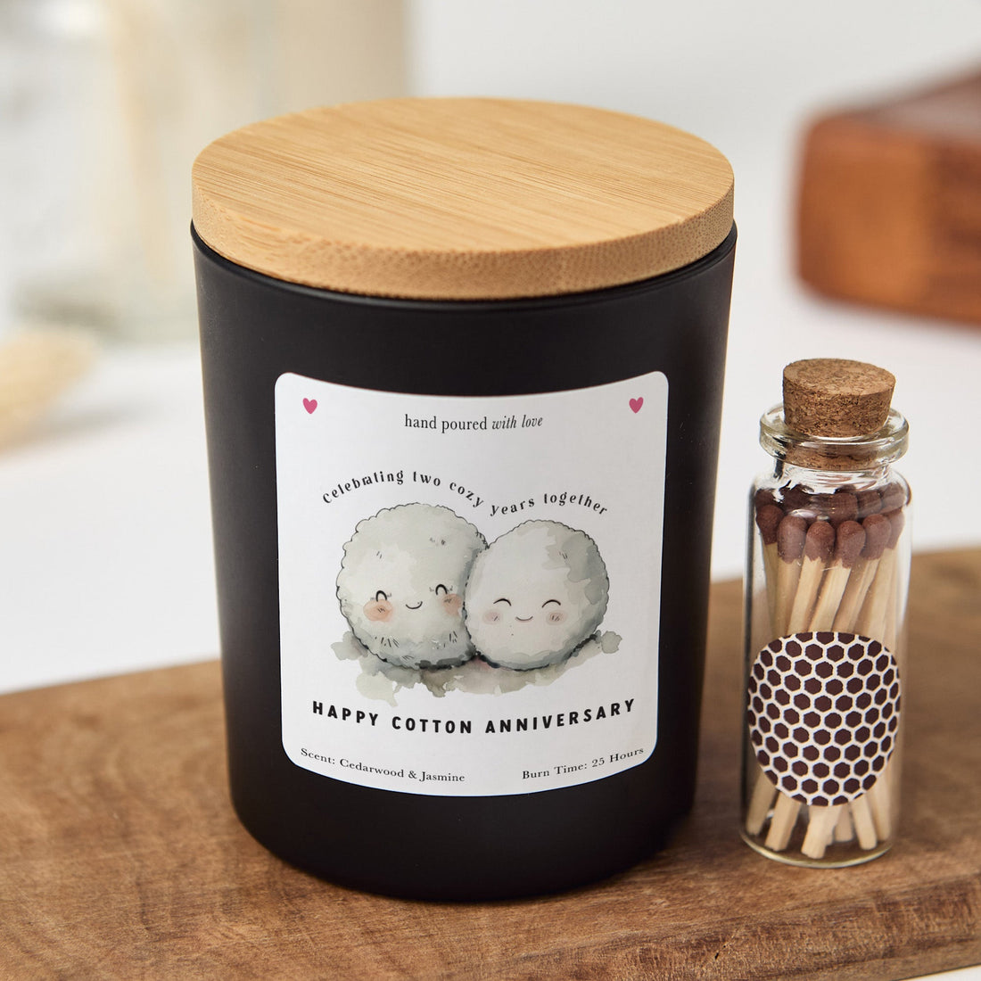 Cotton Anniversary Candle Gift Box | Personalized 2nd Anniversary Candle with Matches | Romantic Keepsake Gift for Couples