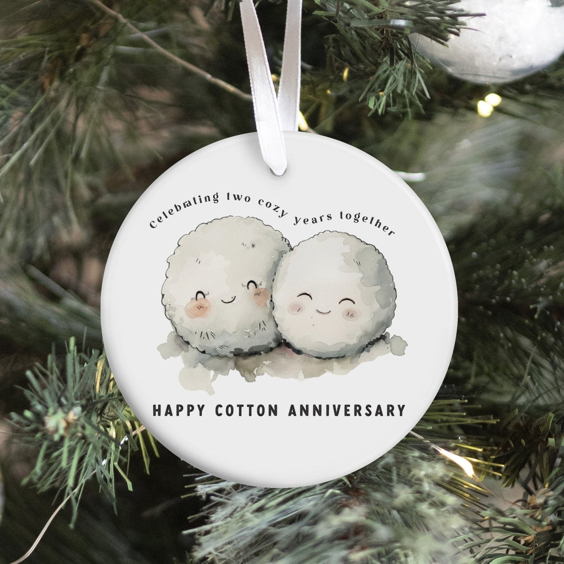Cotton Anniversary Ornament, Two Cozy Years Together Keepsake for Couples, Second Wedding Anniversary Gift