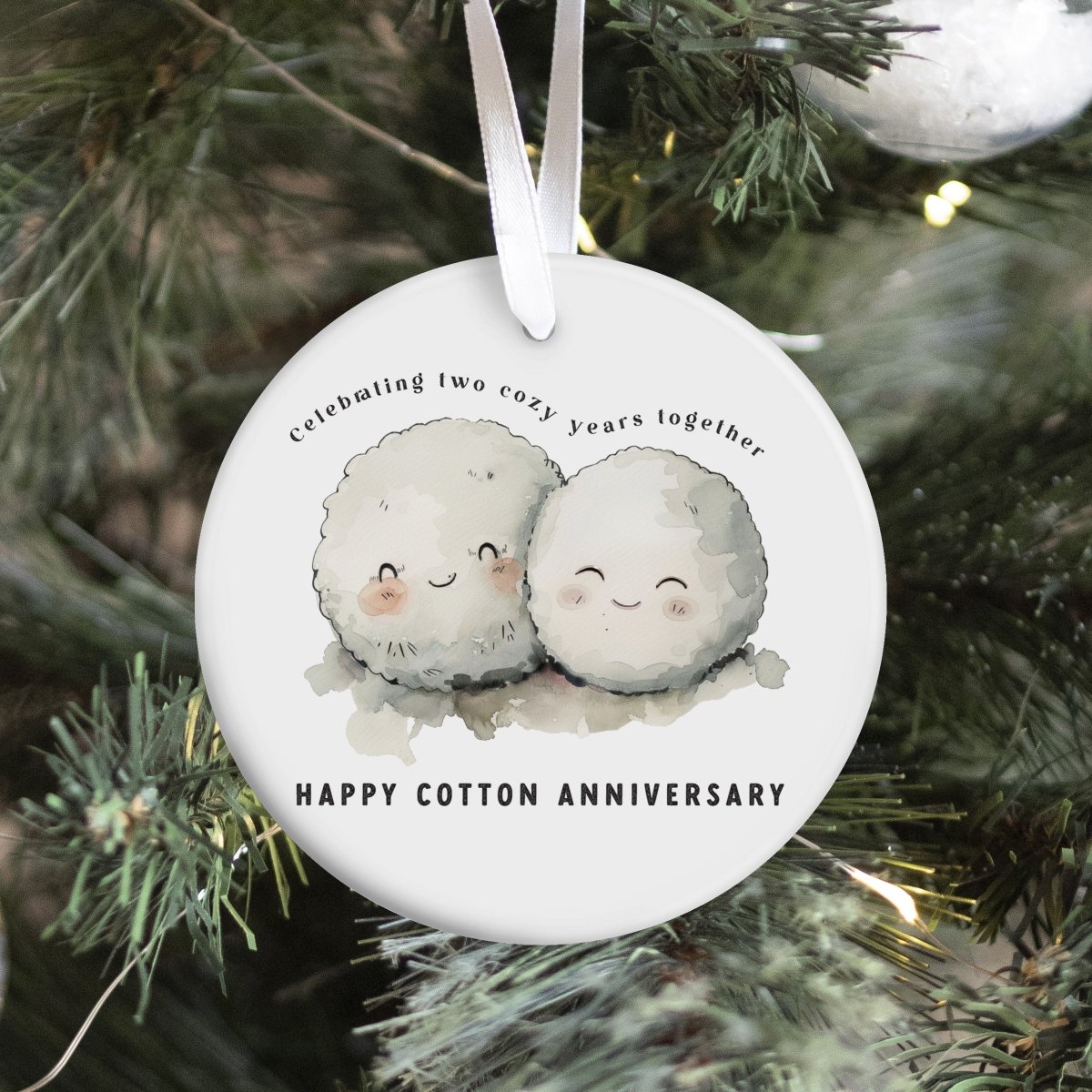 Cotton Anniversary Ornament, Two Cozy Years Together Keepsake for Couples, Second Wedding Anniversary Gift