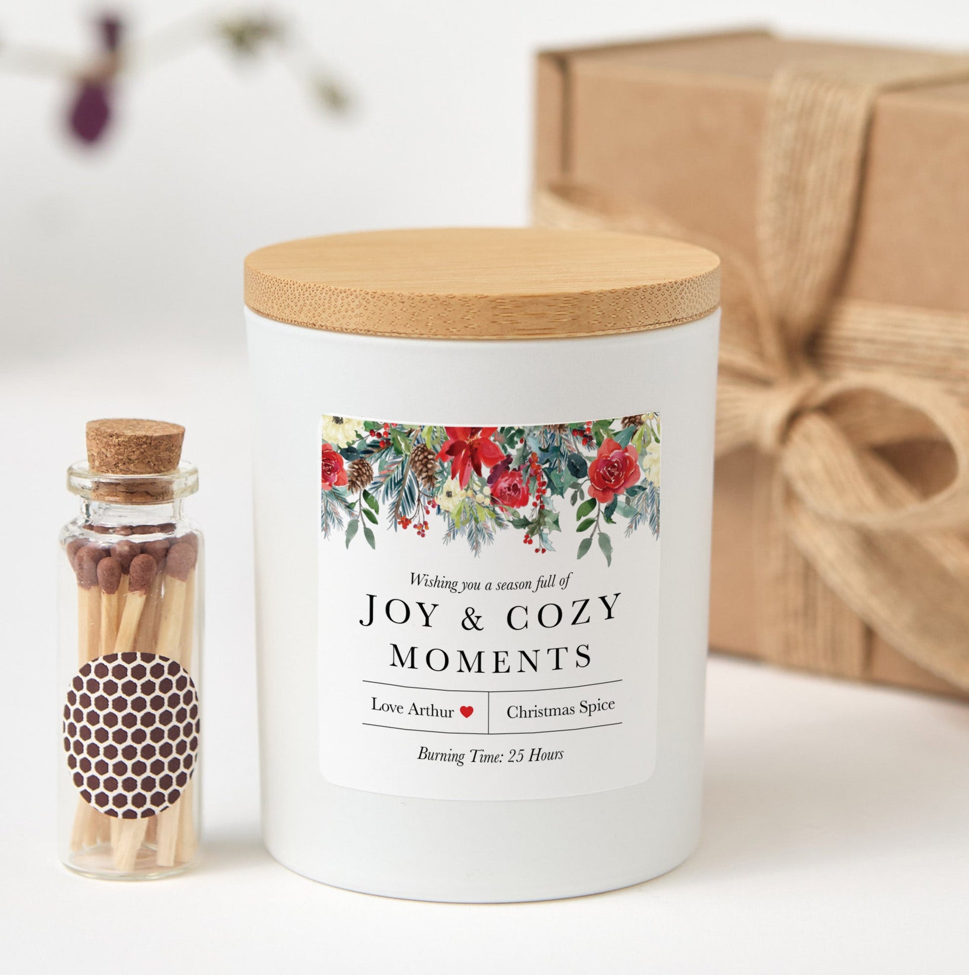 Cozy Moments Floral Candle | Personalized Christmas Candle Gift Box with Matches
