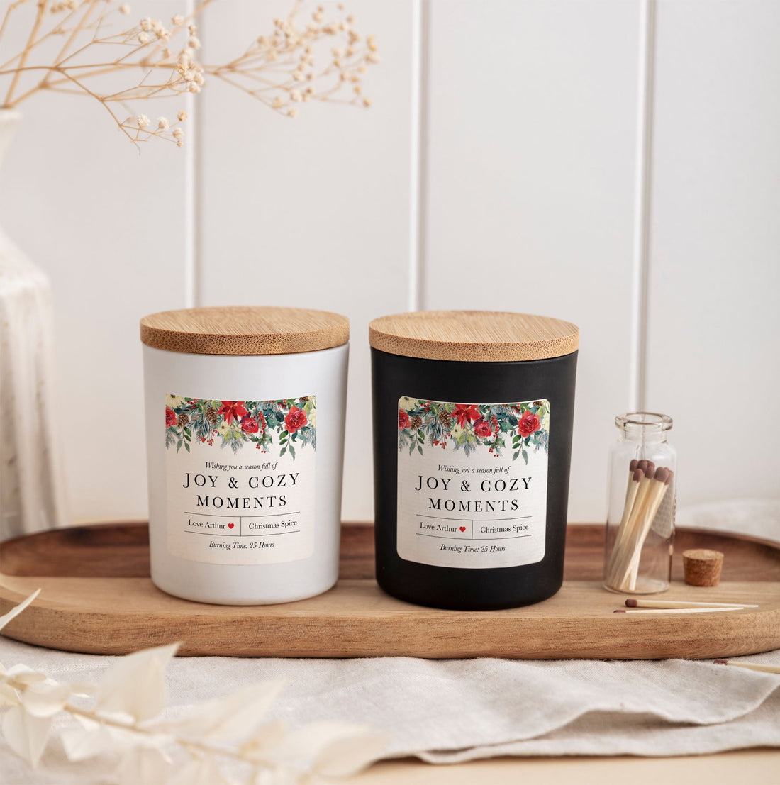 Cozy Moments Floral Candle | Personalized Christmas Candle Gift Box with Matches