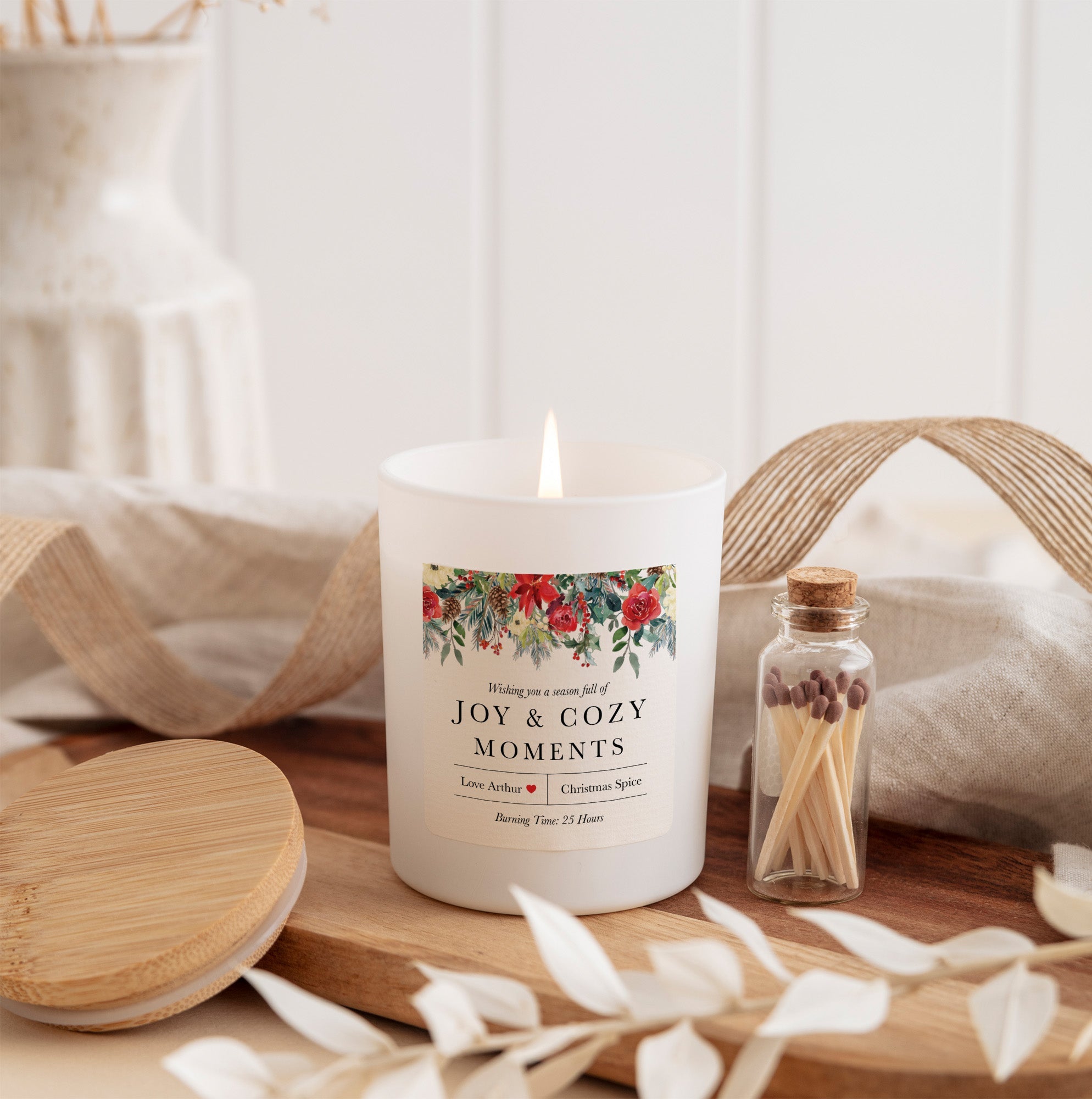 Cozy Moments Floral Candle | Personalized Christmas Candle Gift Box with Matches