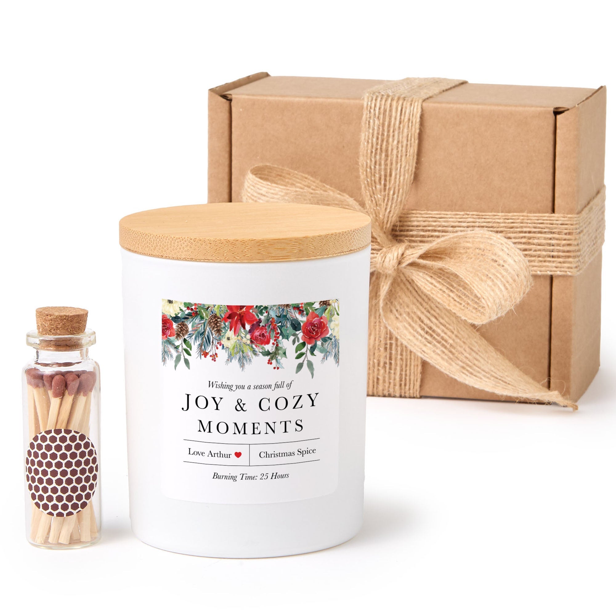 Cozy Moments Floral Candle | Personalized Christmas Candle Gift Box with Matches