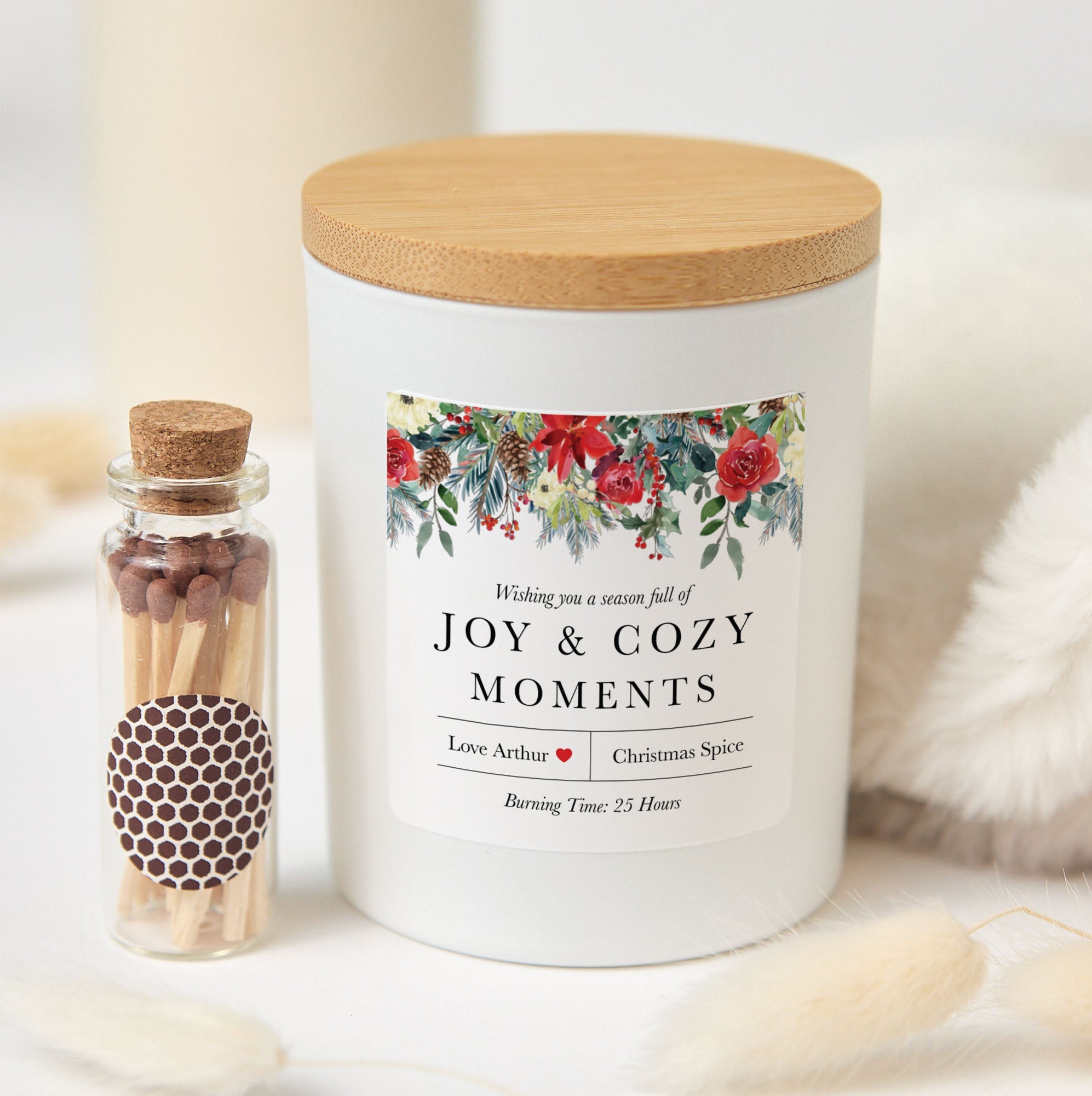 Cozy Moments Floral Candle | Personalized Christmas Candle Gift Box with Matches