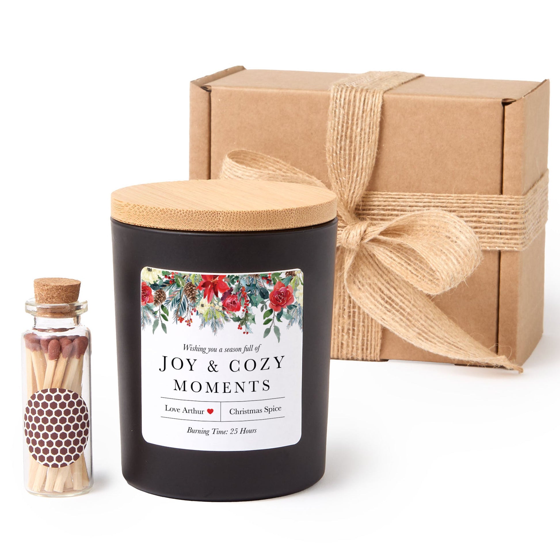 Cozy Moments Floral Candle | Personalized Christmas Candle Gift Box with Matches