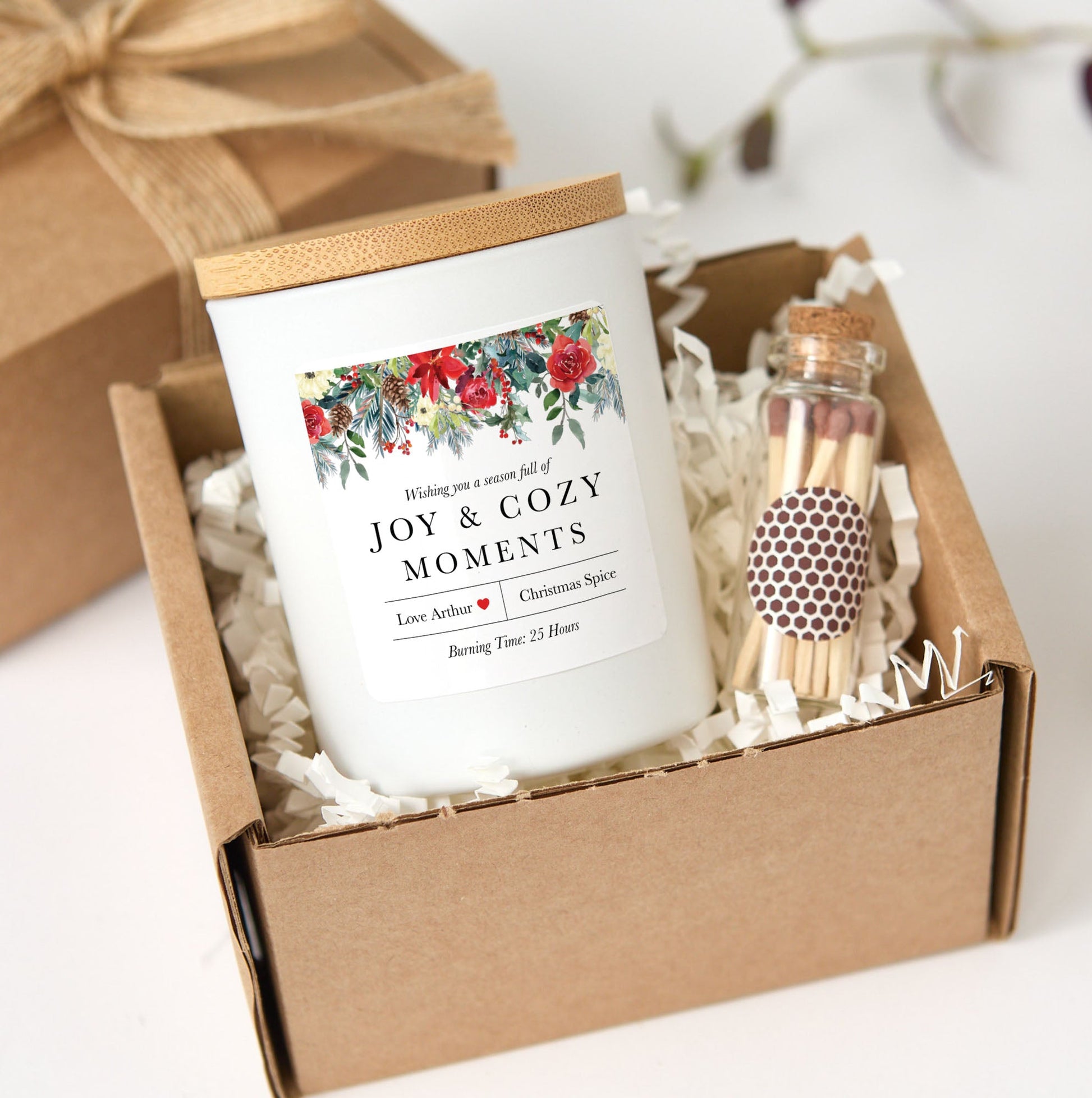 Cozy Moments Floral Candle | Personalized Christmas Candle Gift Box with Matches