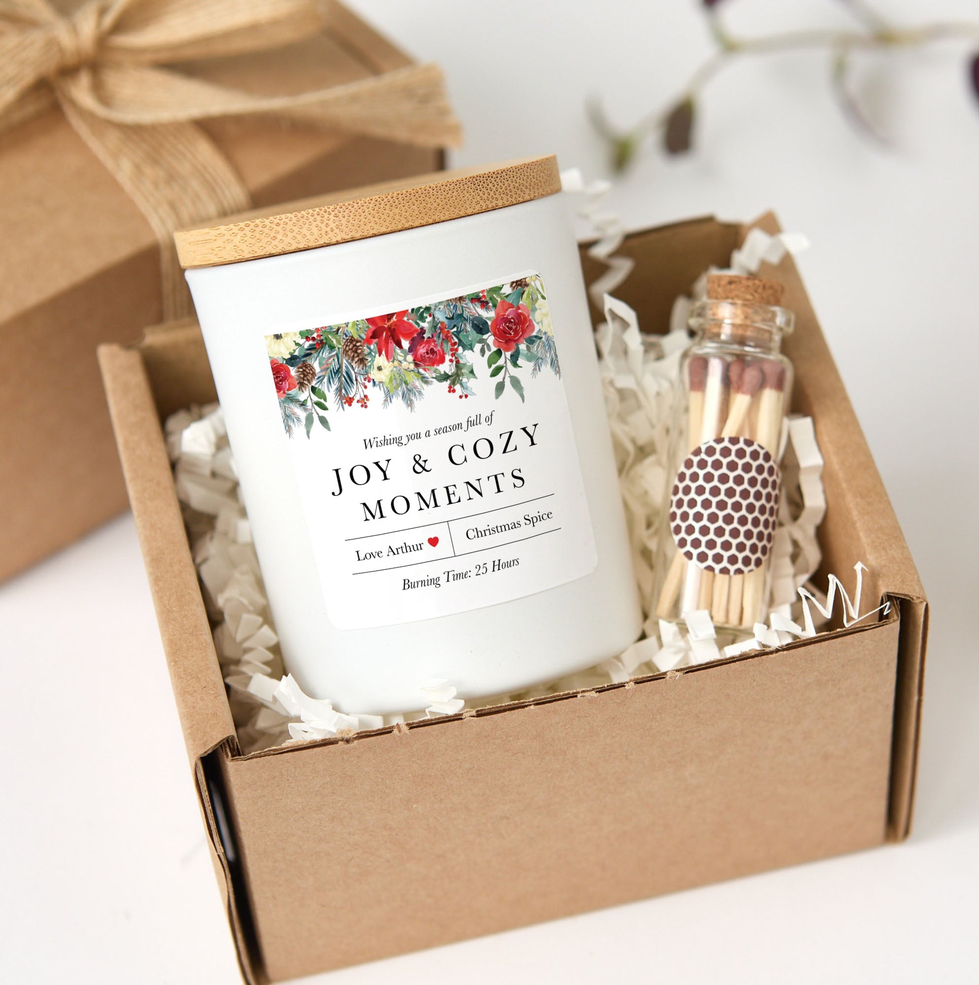 Cozy Moments Floral Candle | Personalized Christmas Candle Gift Box with Matches
