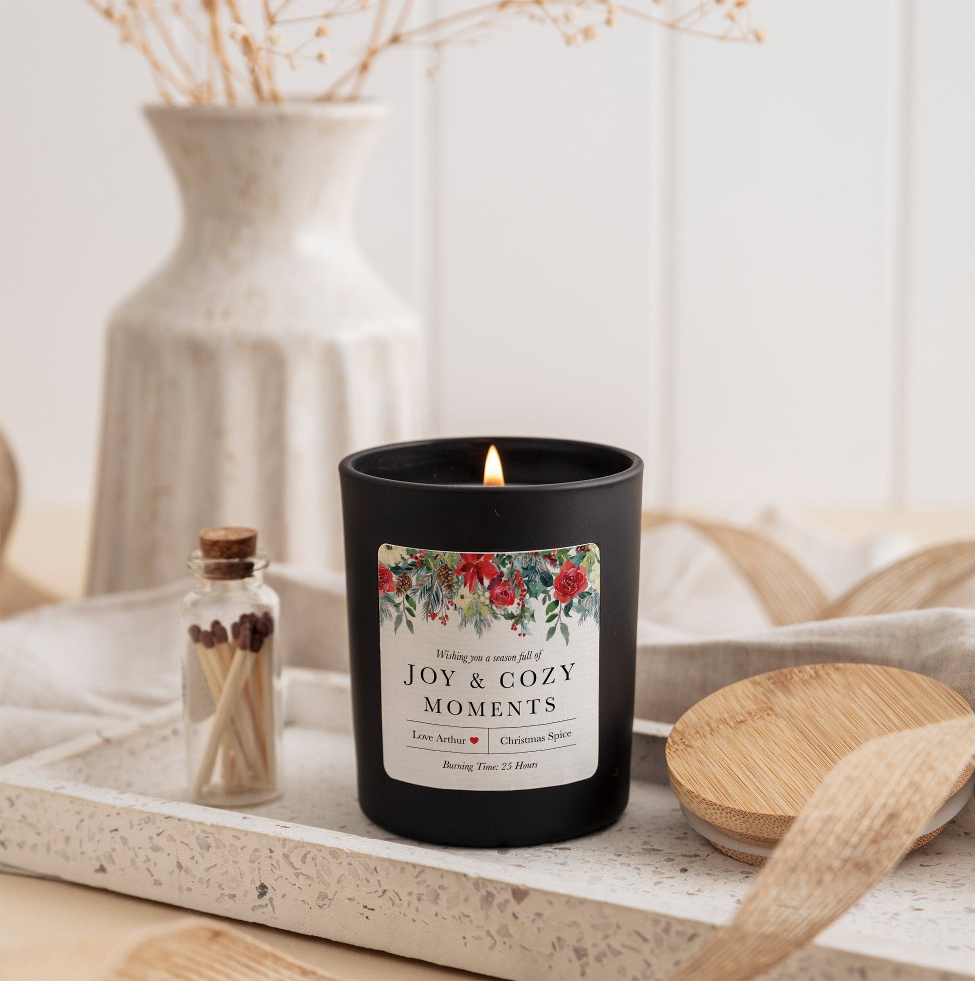 Cozy Moments Floral Candle | Personalized Christmas Candle Gift Box with Matches