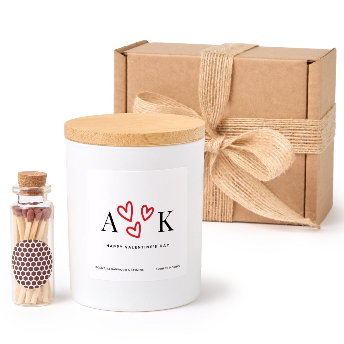 Custom Initial Scented Candle for Couples Valentine’s Day Romantic Gift, Minimal Love Design with Box and Matches