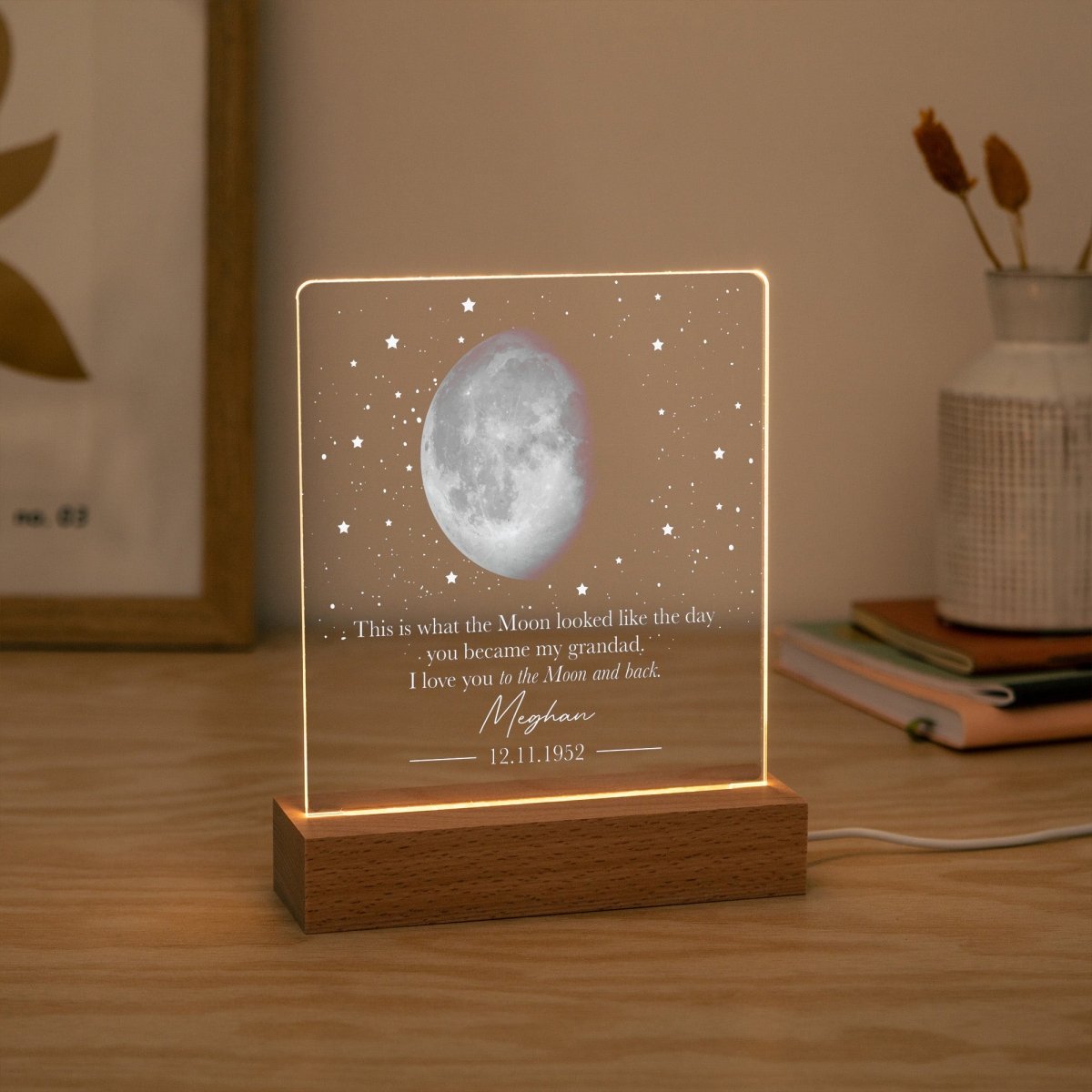 Custom Moon Phase Lamp for Grandad, Father’s Day Gift from Grandchildren, Personalized Night Light with Names