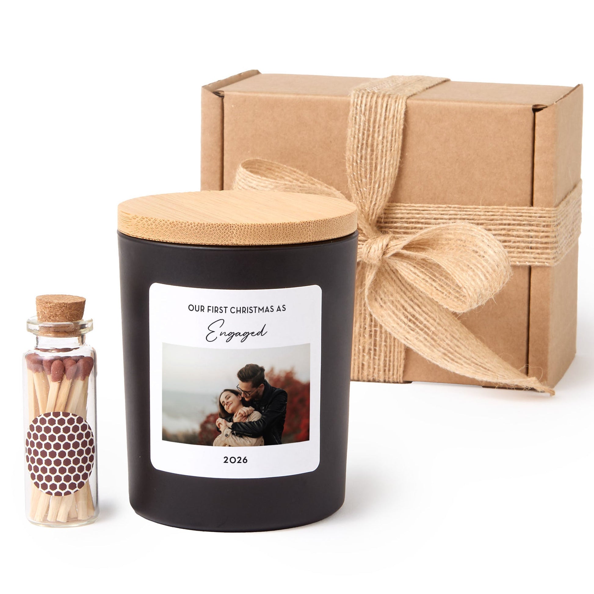 Custom Photo Candle | Our First Christmas Engaged Personalized Candle with Picture | Engagement Keepsake Gift for Couples