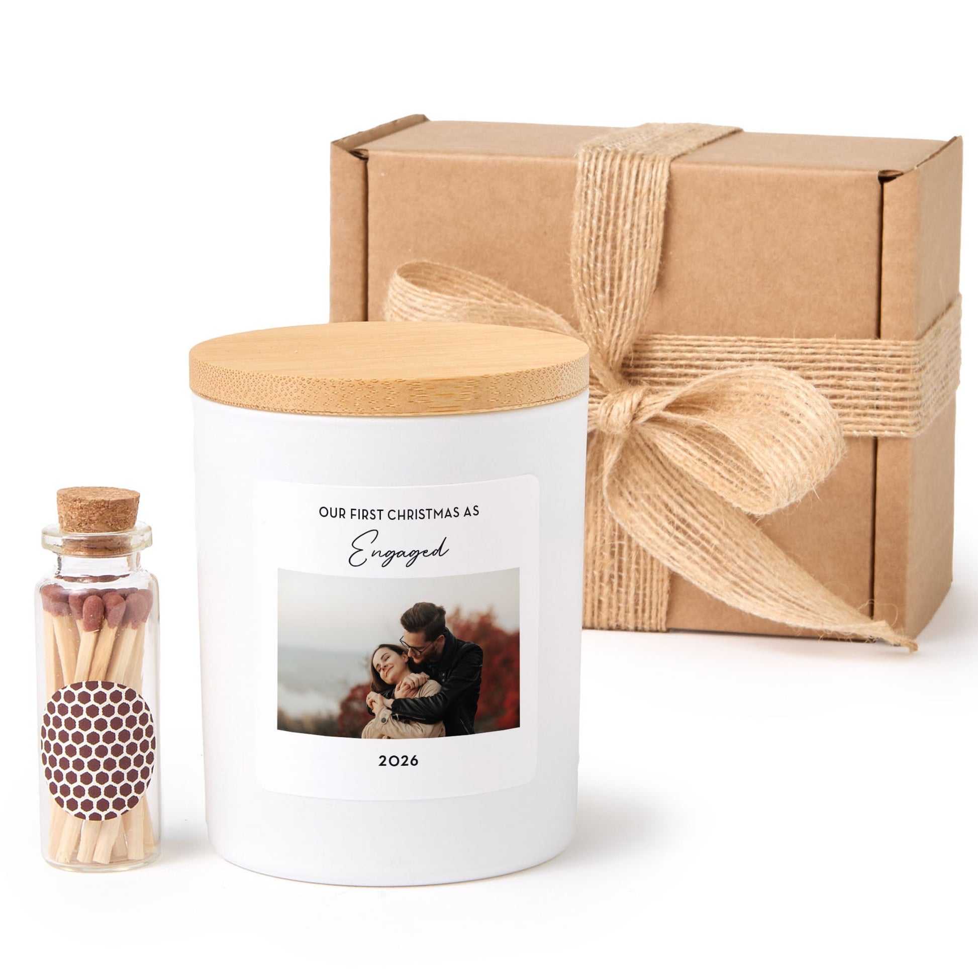 Custom Photo Candle | Our First Christmas Engaged Personalized Candle with Picture | Engagement Keepsake Gift for Couples