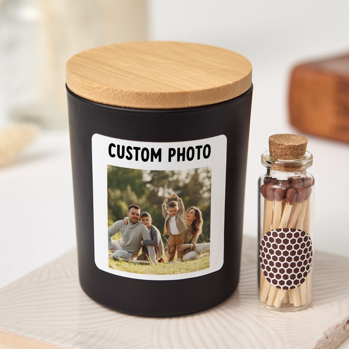 Custom Photo Candle, Personalized Family Picture Gift, Memorial Keepsake Present With Gift Box And Mini Matches