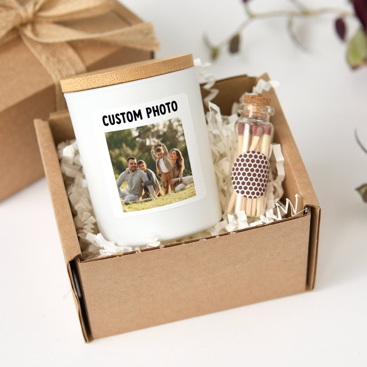Custom Photo Candle, Personalized Family Picture Gift, Memorial Keepsake Present With Gift Box And Mini Matches