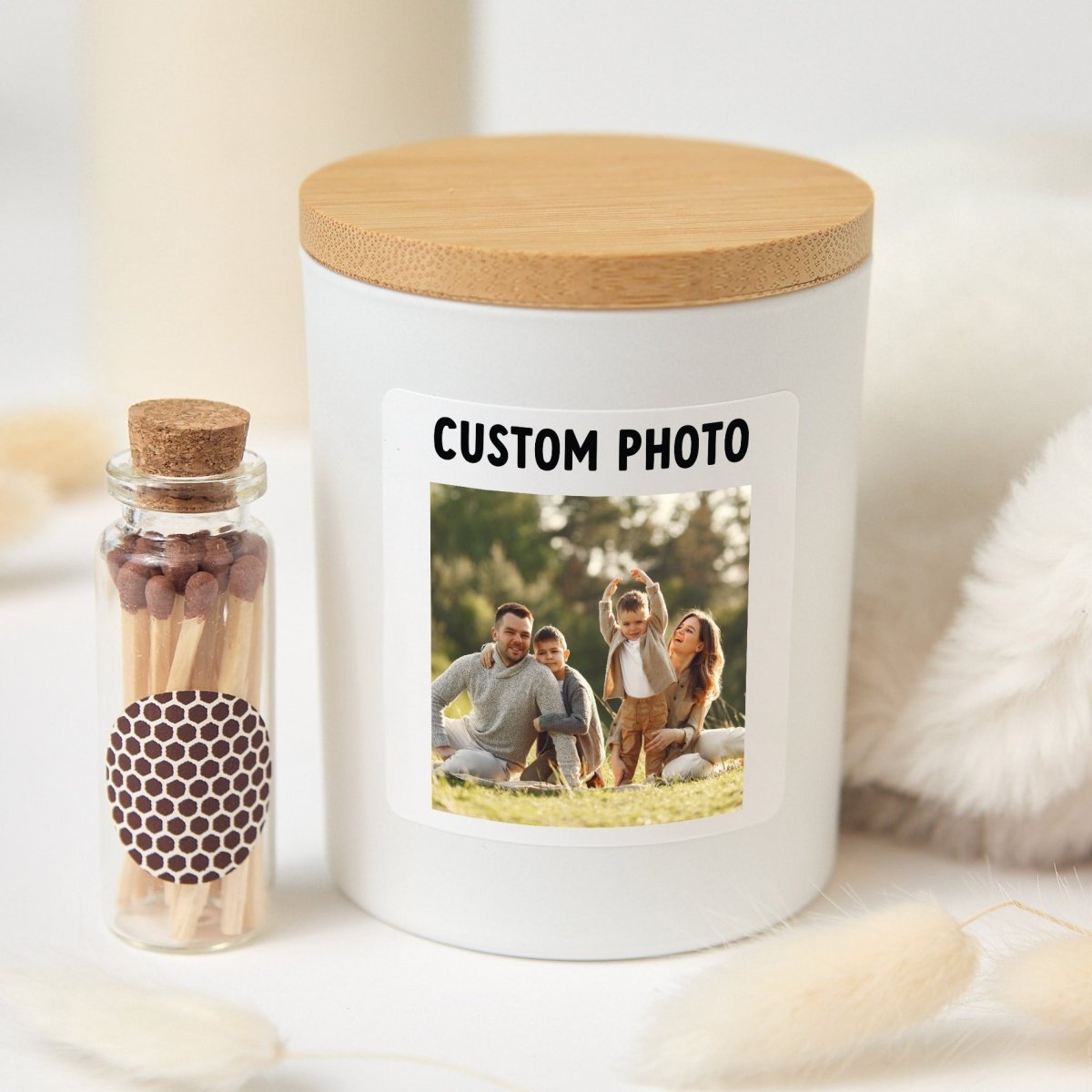 Custom Photo Candle, Personalized Family Picture Gift, Memorial Keepsake Present With Gift Box And Mini Matches