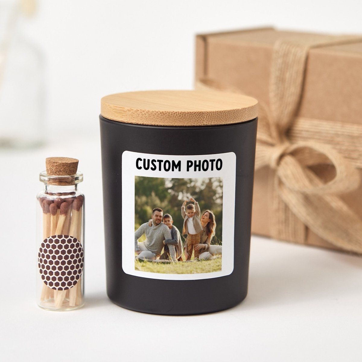 Custom Photo Candle, Personalized Family Picture Gift, Memorial Keepsake Present With Gift Box And Mini Matches
