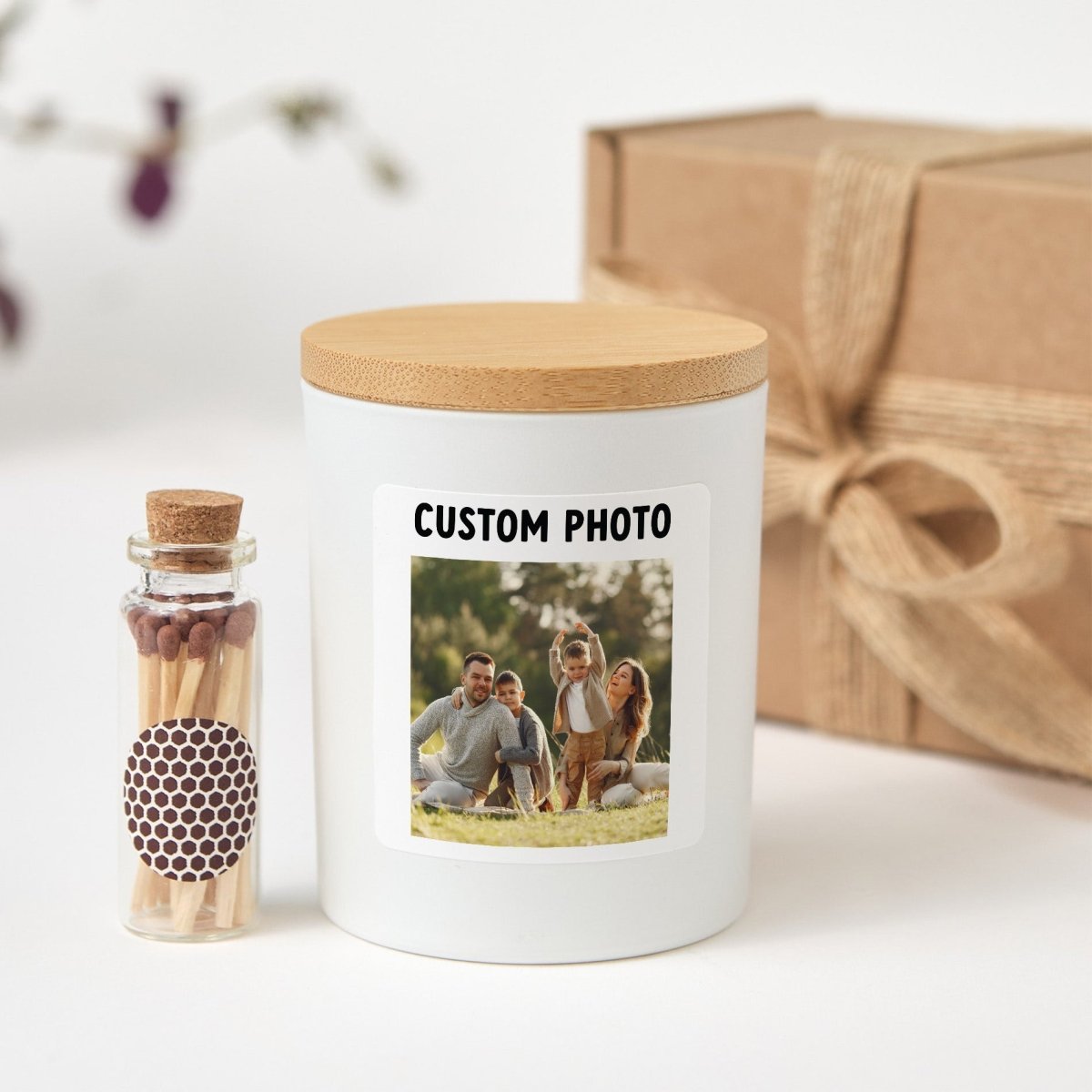 Custom Photo Candle, Personalized Family Picture Gift, Memorial Keepsake Present With Gift Box And Mini Matches