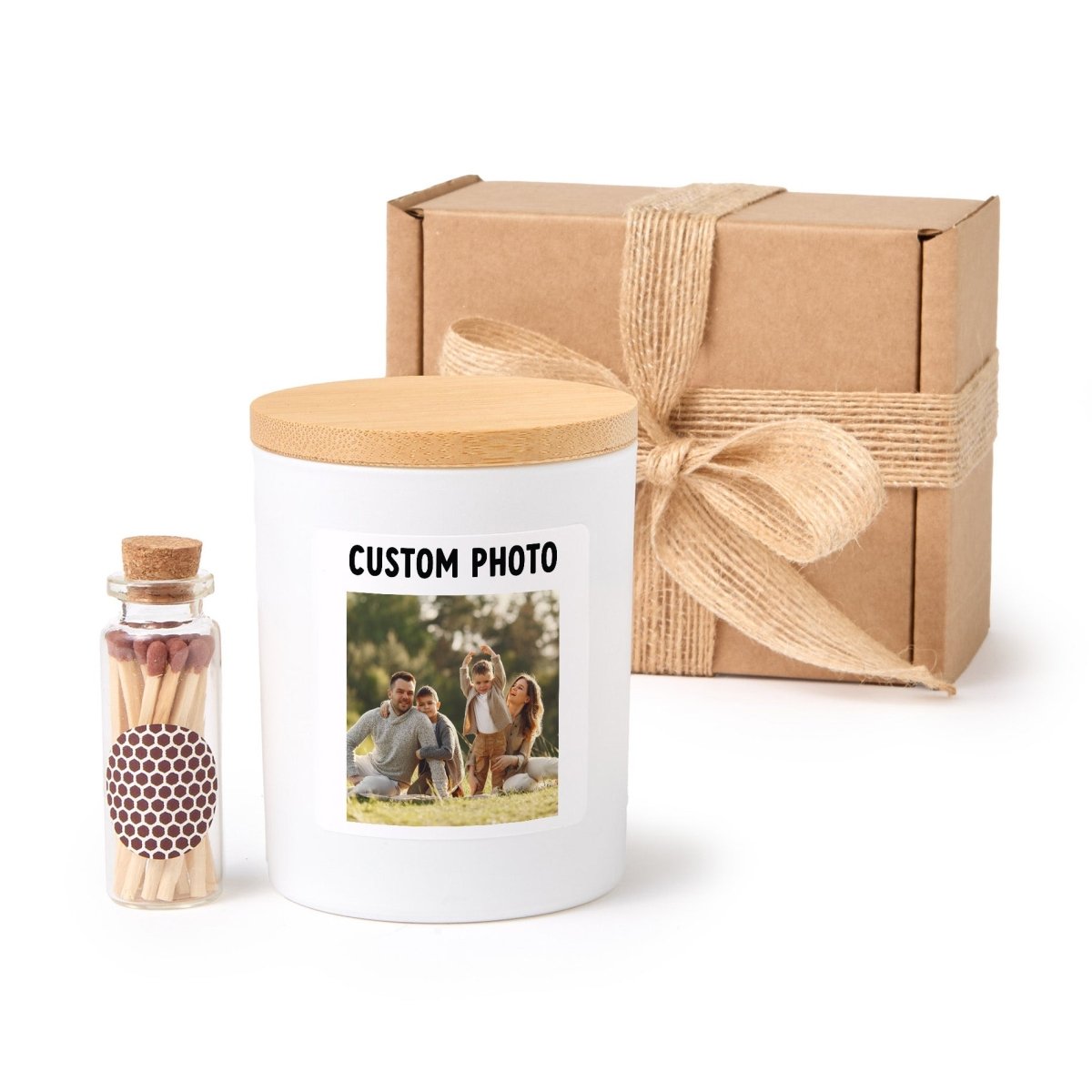 Custom Photo Candle, Personalized Family Picture Gift, Memorial Keepsake Present With Gift Box And Mini Matches