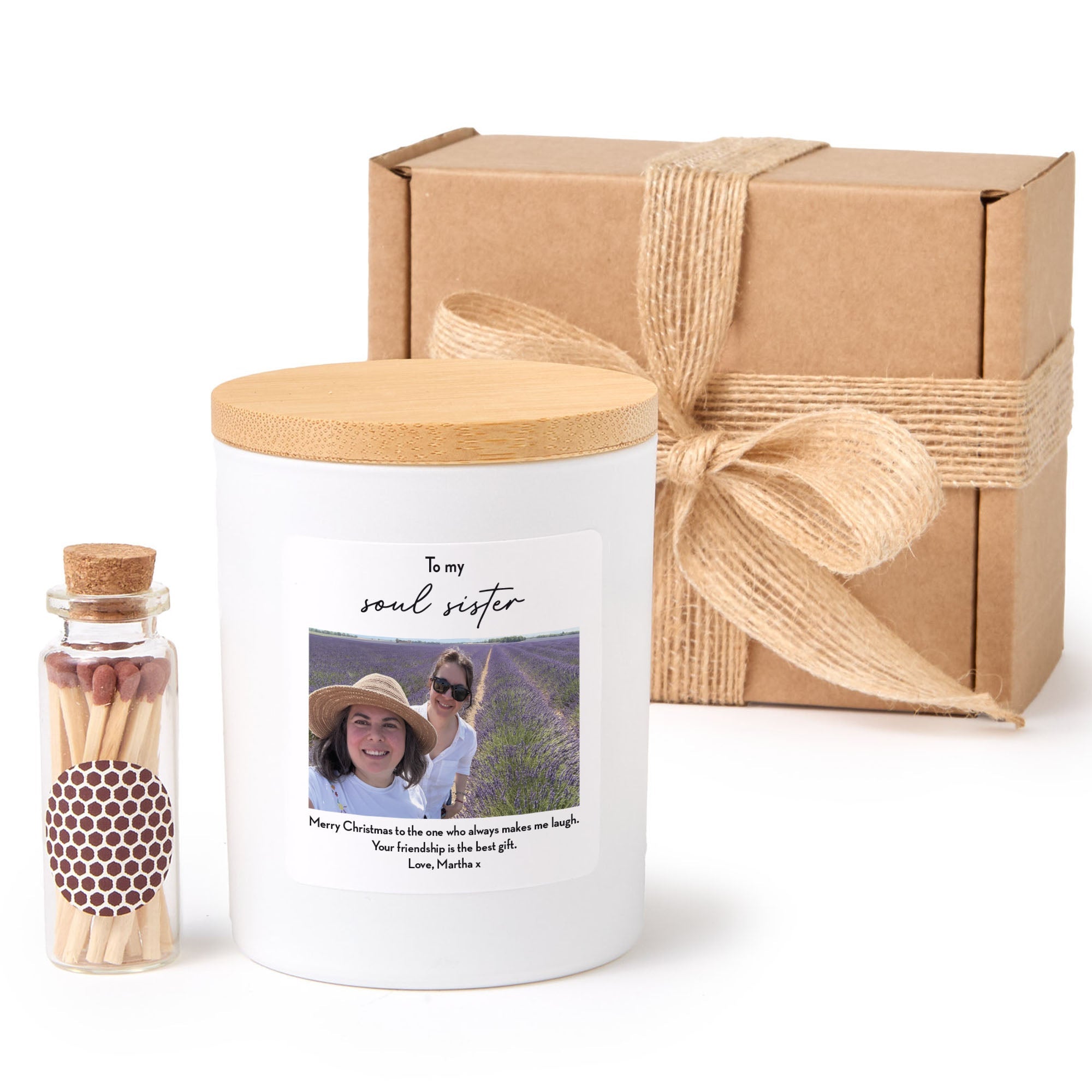 Custom Photo Scented Candle for Best Friend, Soul Sister Gift with Matches| Friendship Keepsake for Her