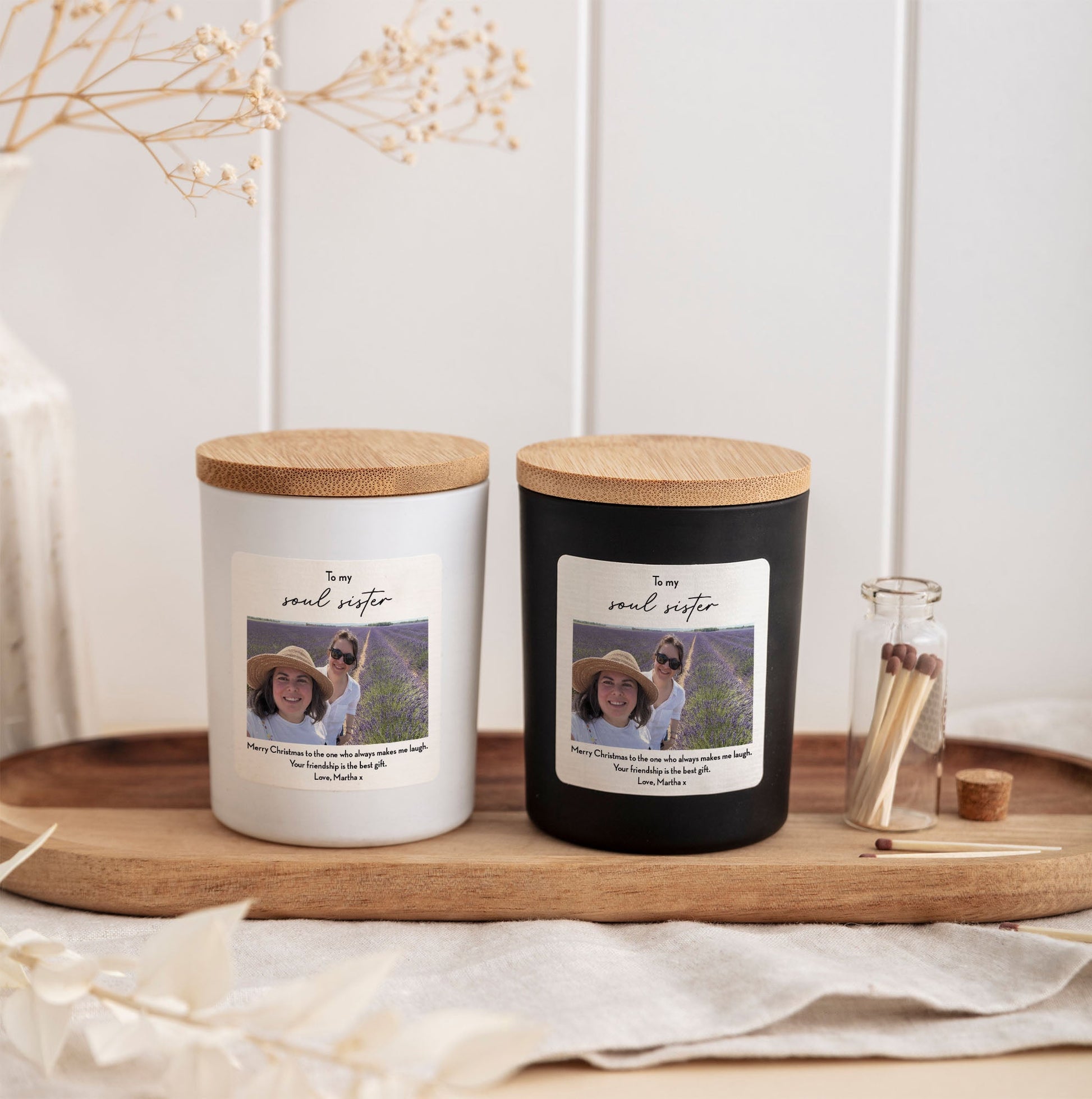 Custom Photo Scented Candle for Best Friend, Soul Sister Gift with Matches| Friendship Keepsake for Her