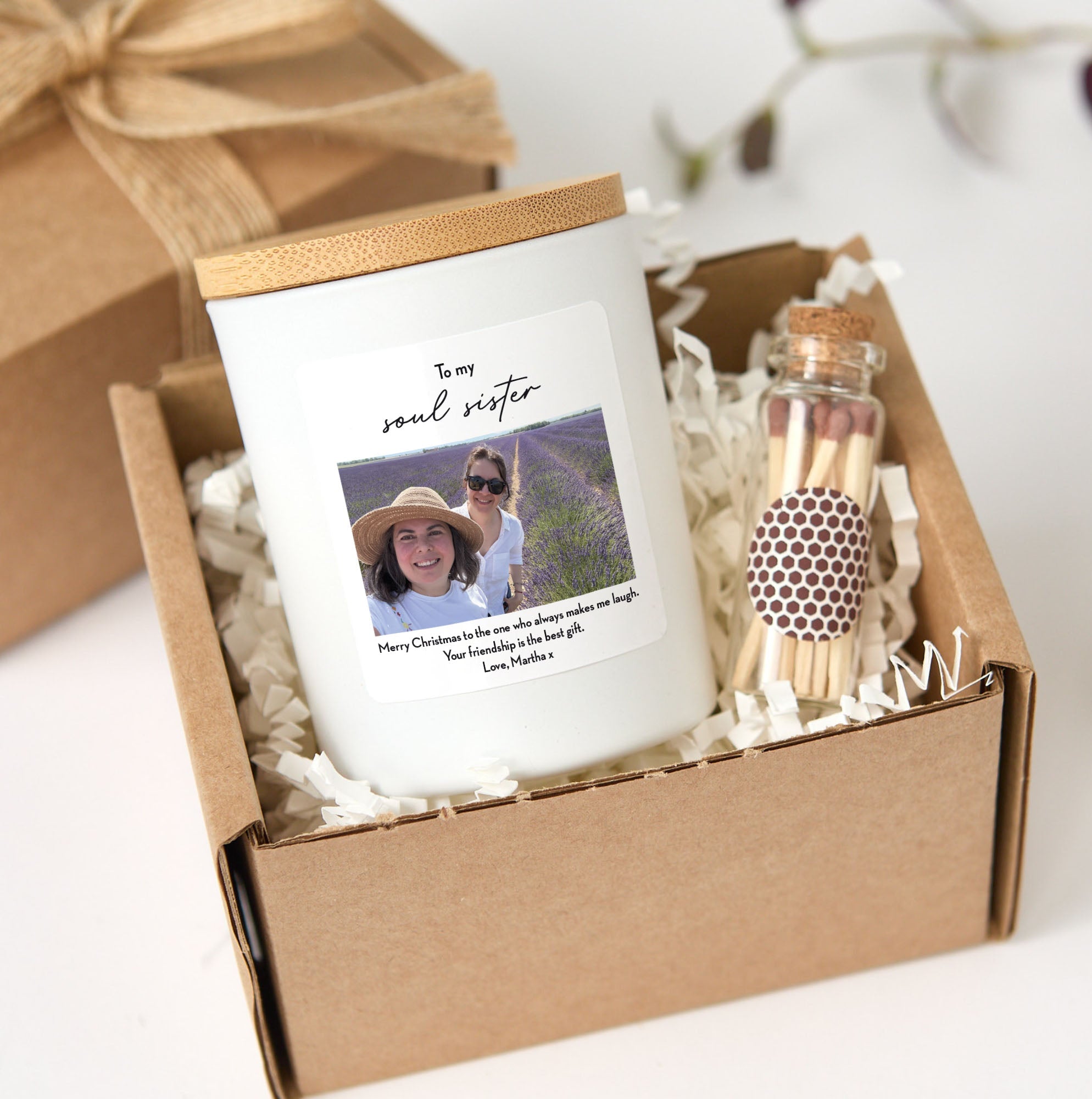 Custom Photo Scented Candle for Best Friend, Soul Sister Gift with Matches| Friendship Keepsake for Her
