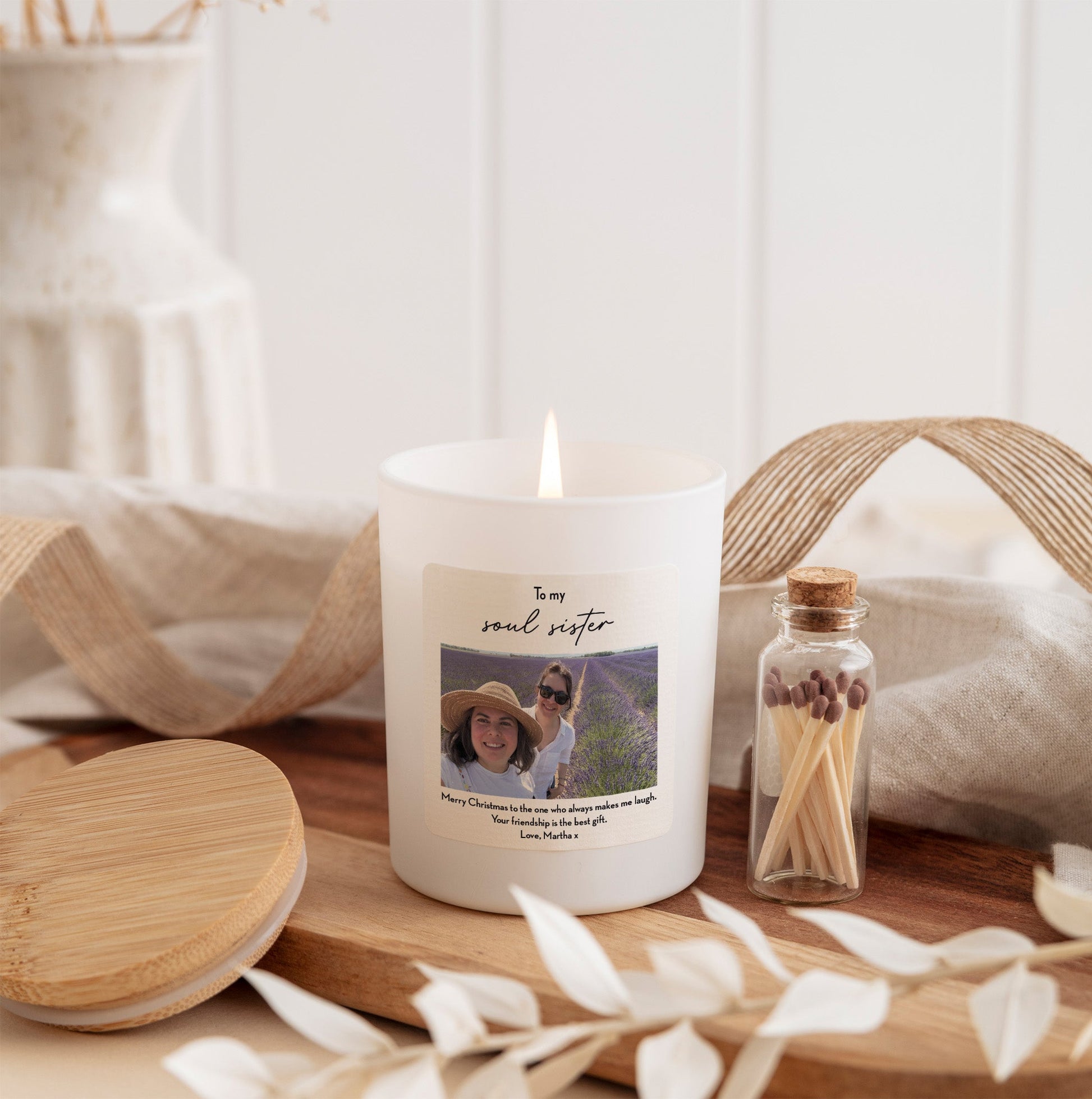 Custom Photo Scented Candle for Best Friend, Soul Sister Gift with Matches| Friendship Keepsake for Her
