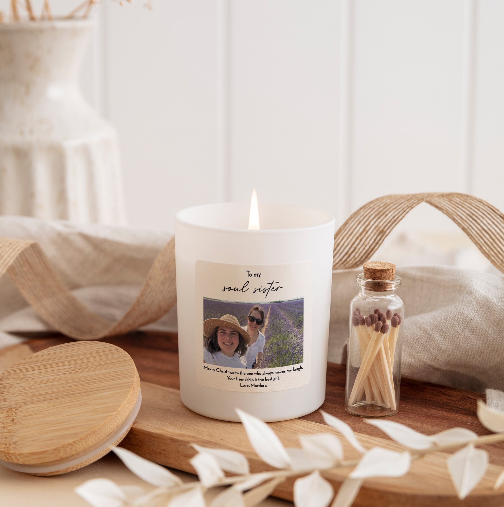 Custom Photo Scented Candle for Best Friend, Soul Sister Gift with Matches| Friendship Keepsake for Her