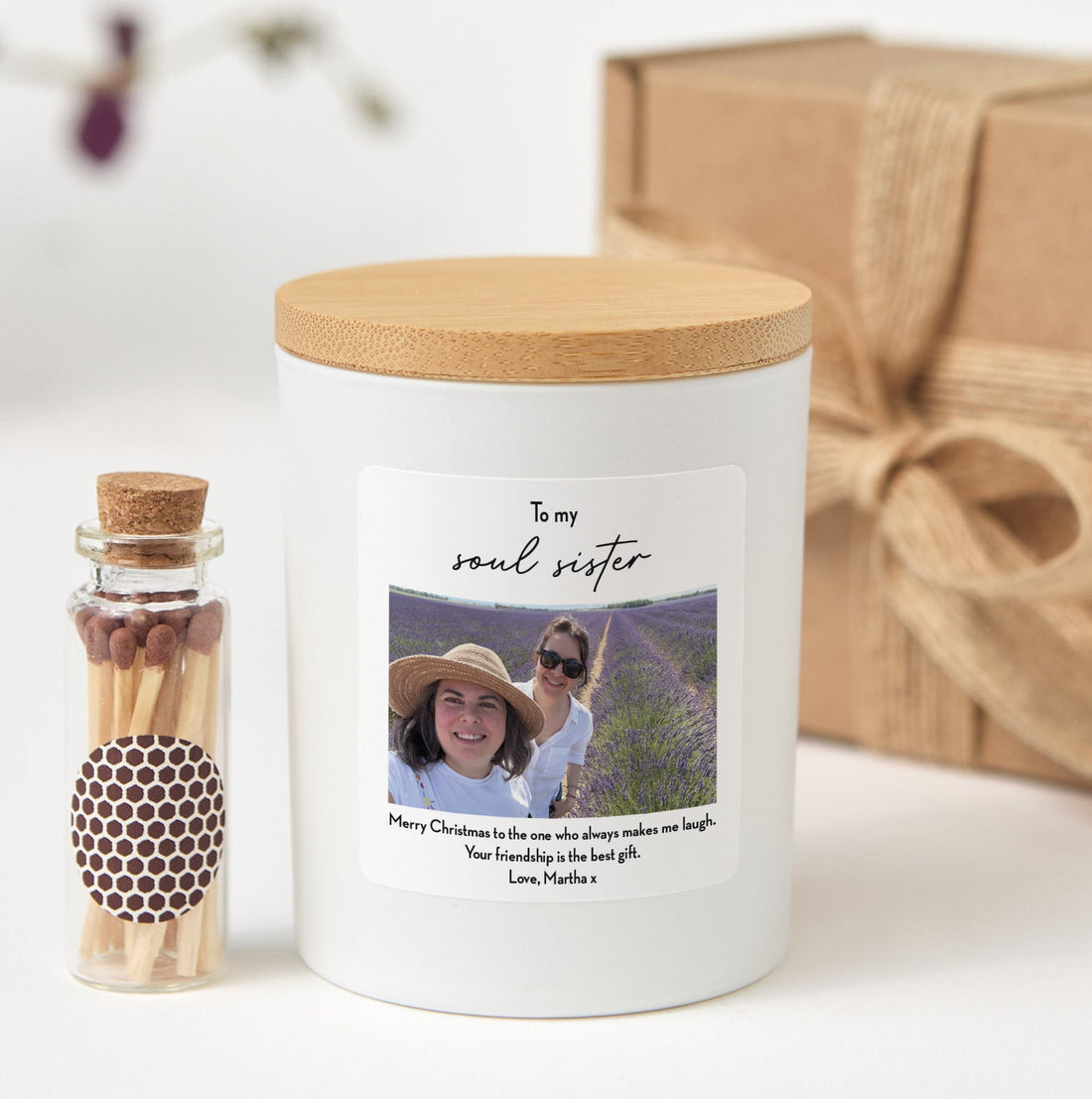 Custom Photo Scented Candle for Best Friend, Soul Sister Gift with Matches| Friendship Keepsake for Her