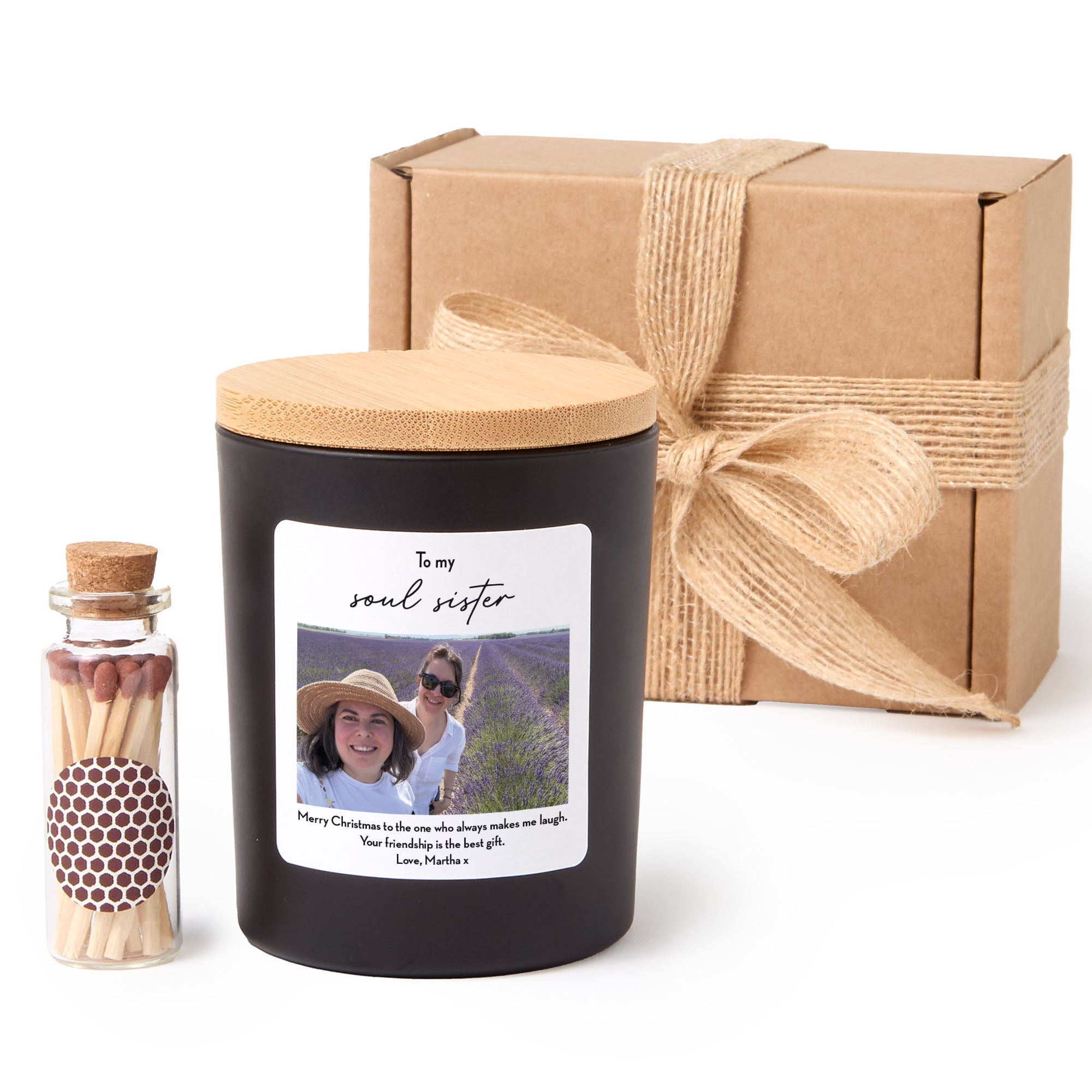 Custom Photo Scented Candle for Best Friend, Soul Sister Gift with Matches| Friendship Keepsake for Her