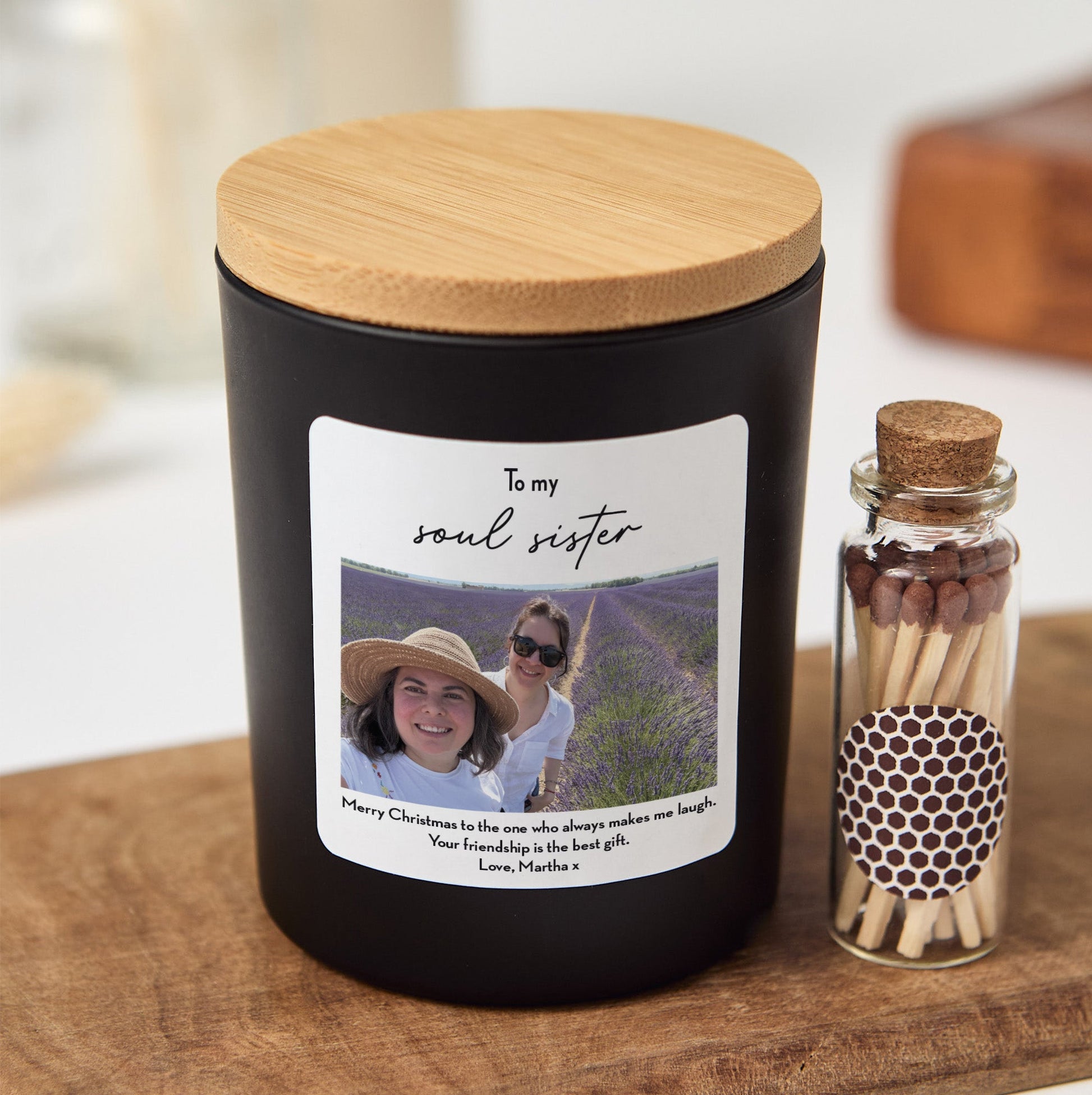 Custom Photo Scented Candle for Best Friend, Soul Sister Gift with Matches| Friendship Keepsake for Her