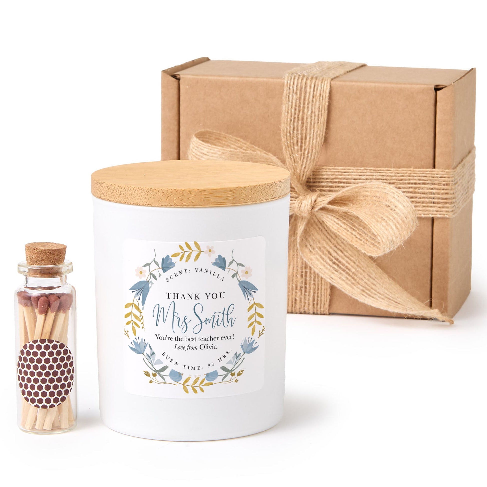 Custom Teacher Thank You Candle, Appreciation Gift for Educator or Mentor, Personalized Message Gift Box